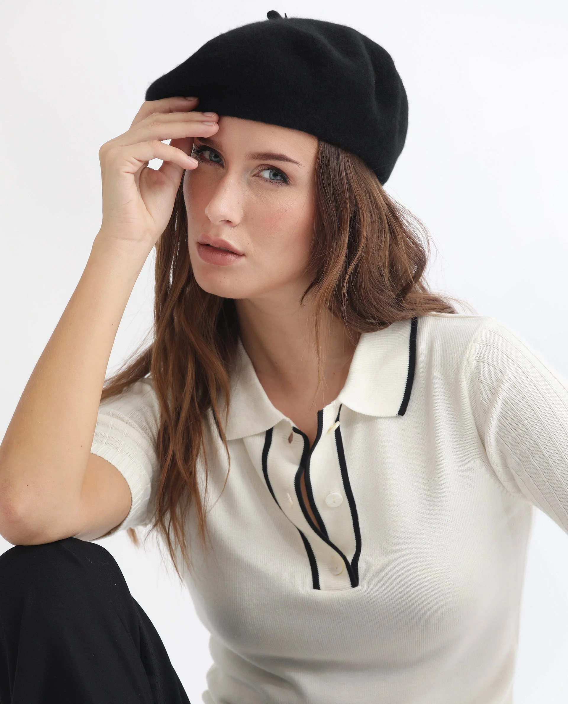 Rareism Women's Knitup Off White Cotton Spread Collar Plain Regular Fit Sweater - Image 2