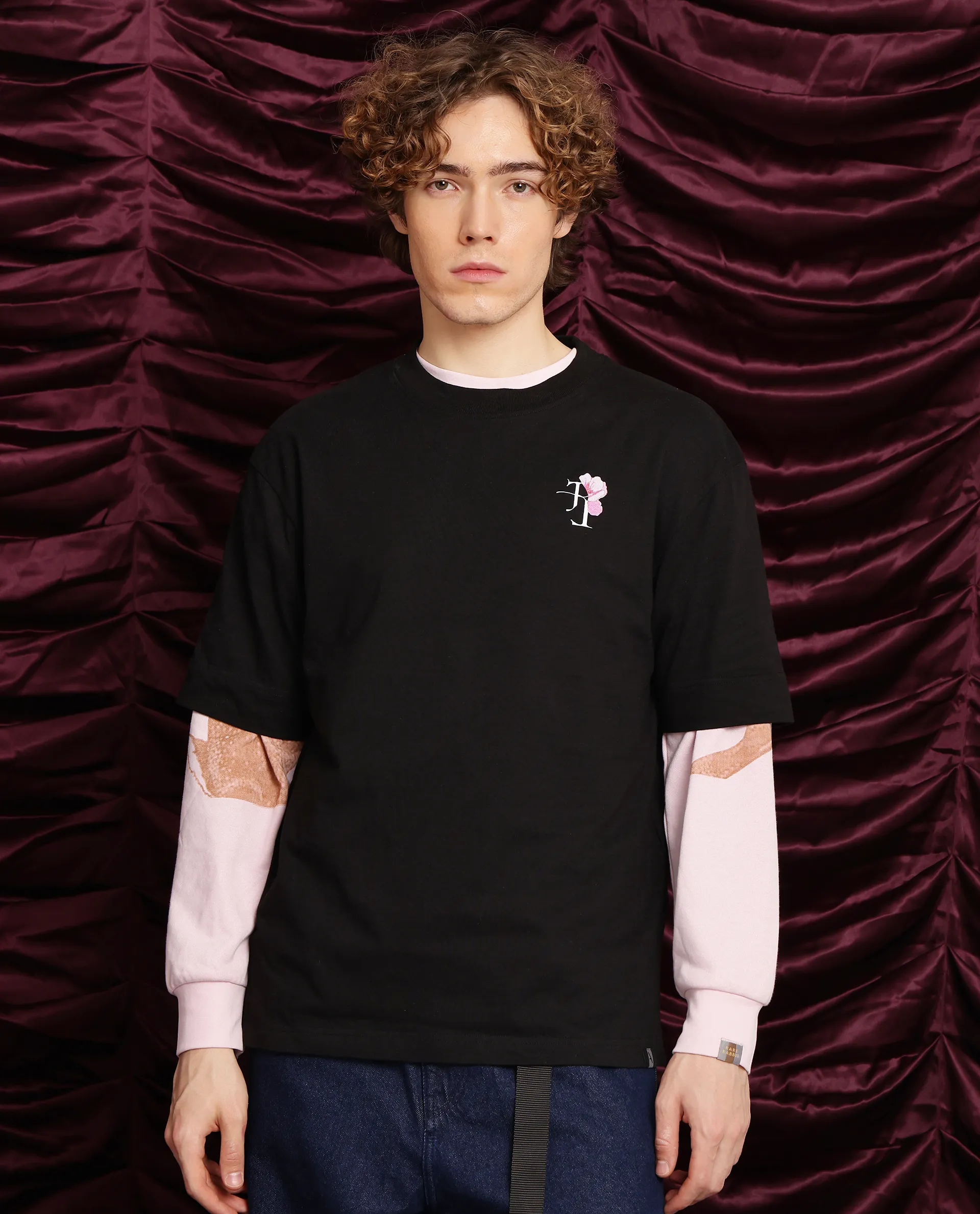 Rare Rabbit Men's Knix Black Cotton Animal Print Oversized Fit Half Sleeve Crew Neck T-Shirt - Image 9