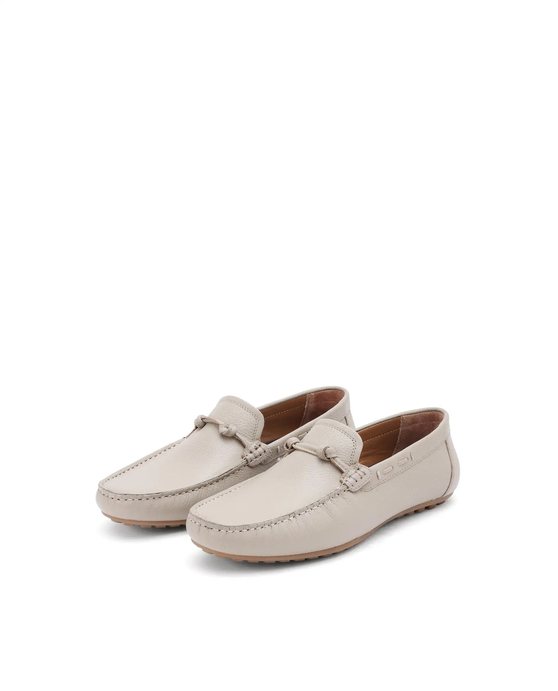Rare Rabbit Men's Knott Beige Slip-On Genuine Milled Leather Driving Mocassin