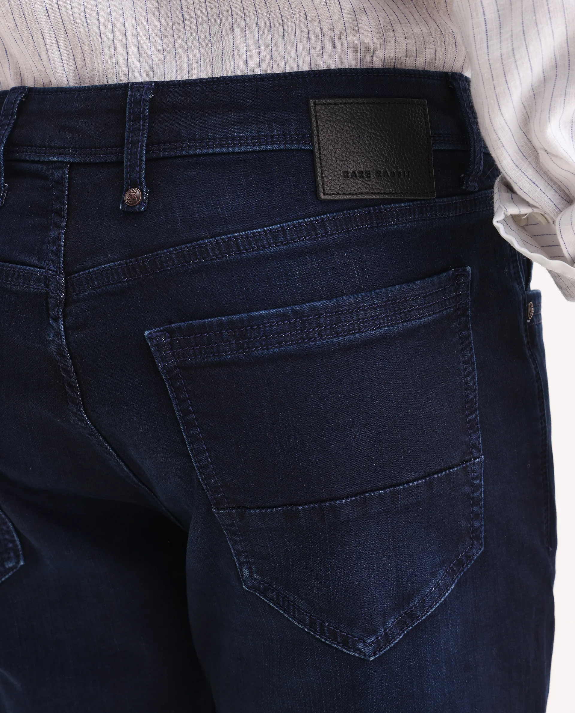 Rare Rabbit Men's Knoxo-Bl Dark Blue Cotton Blend Fabric Button Closure Bootcut Plain Jeans - Image 5