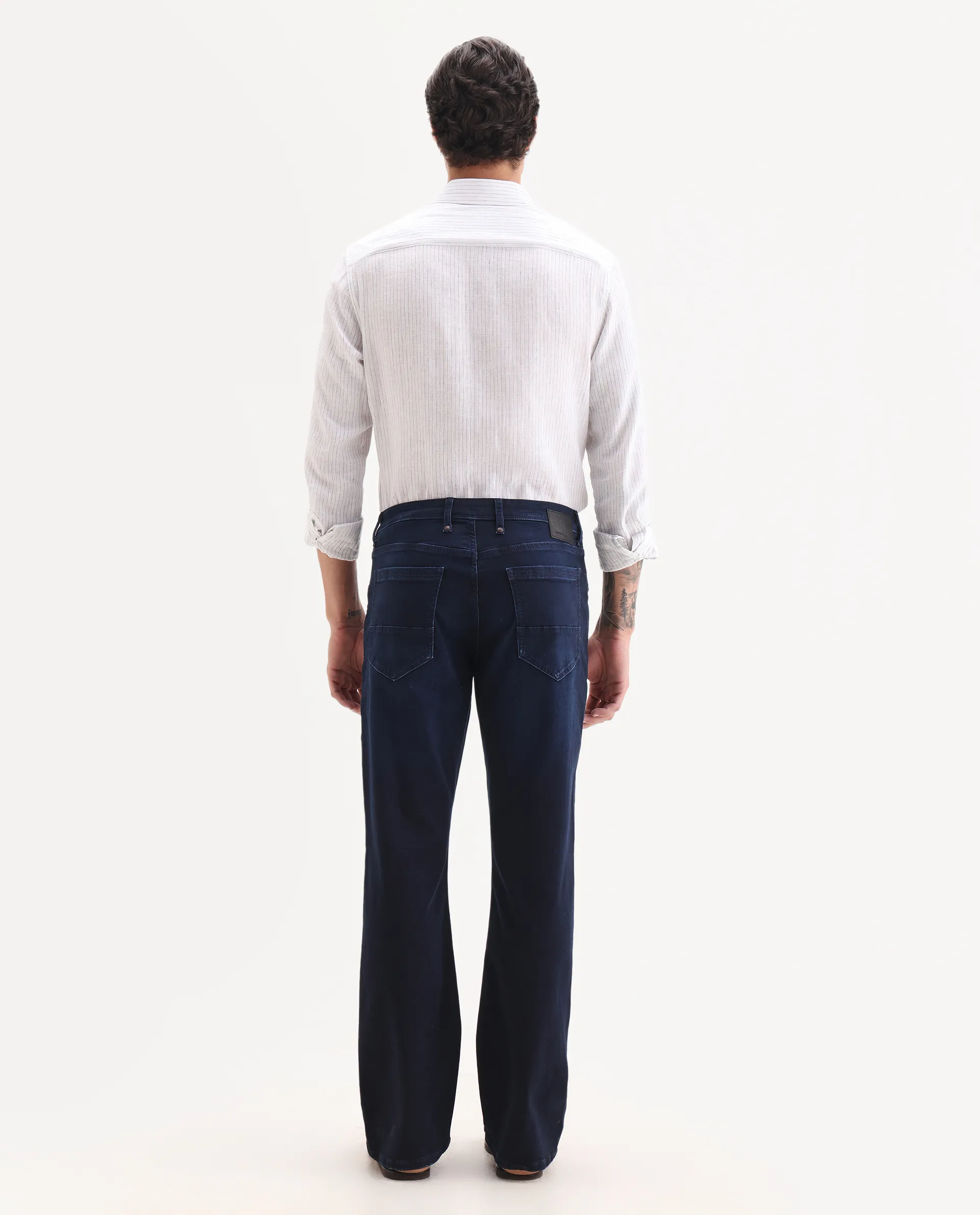 Rare Rabbit Men's Knoxo-Bl Dark Blue Cotton Blend Fabric Button Closure Bootcut Plain Jeans - Image 7