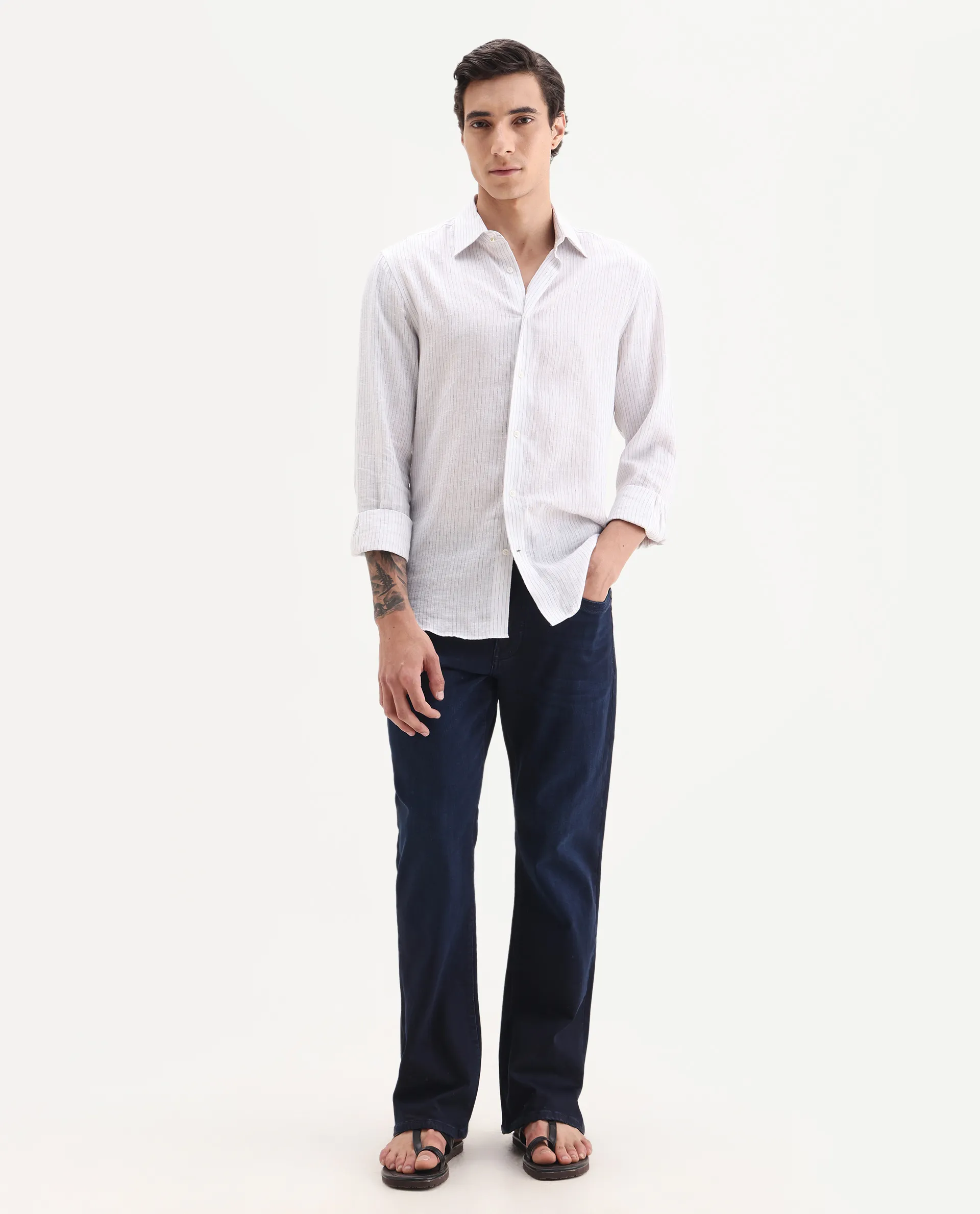Rare Rabbit Men's Knoxo-Bl Dark Blue Cotton Blend Fabric Button Closure Bootcut Plain Jeans - Image 8