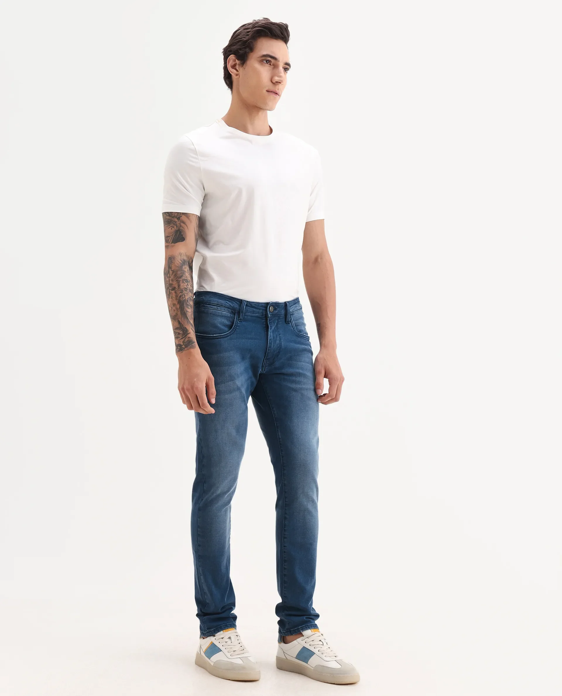 Rare Rabbit Men's Knoxo Blue Cotton Blend Fabric Hawk Slim Fit Plain Jeans - Image 6