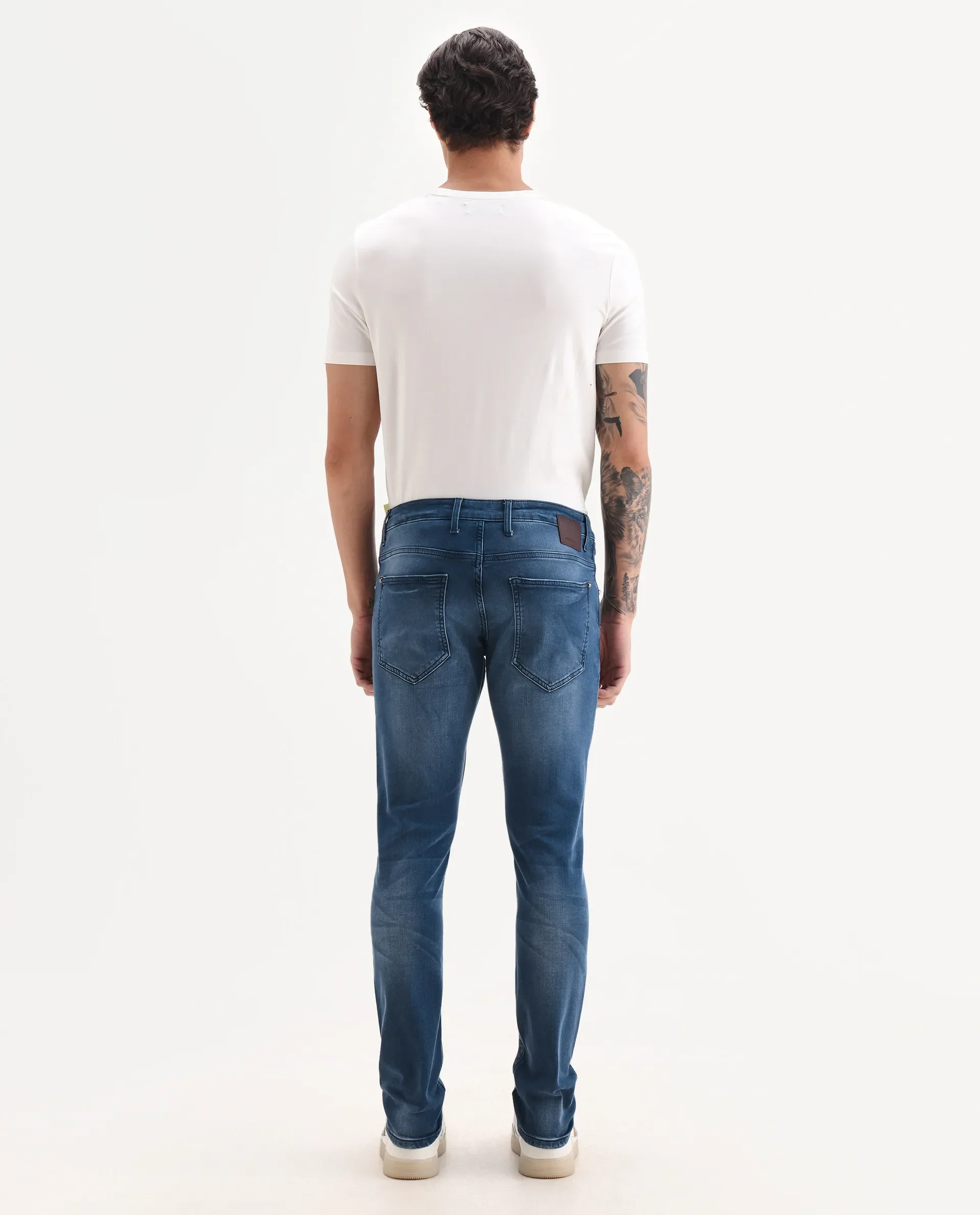 Rare Rabbit Men's Knoxo Blue Cotton Blend Fabric Hawk Slim Fit Plain Jeans - Image 8