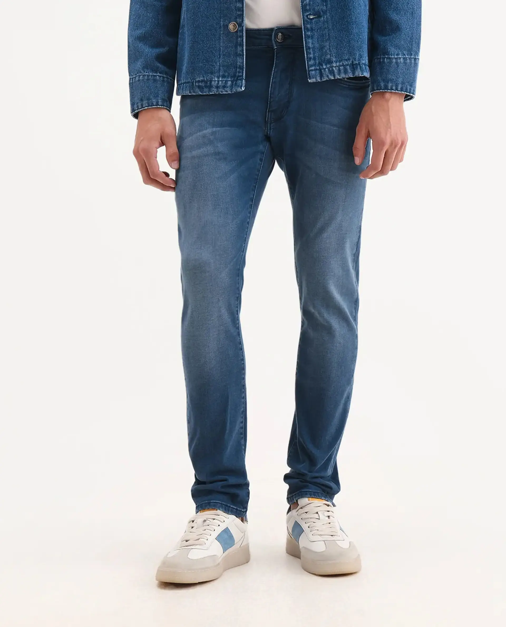 Rare Rabbit Men's Knoxo Blue Cotton Blend Fabric Hawk Slim Fit Plain Jeans - Image 9