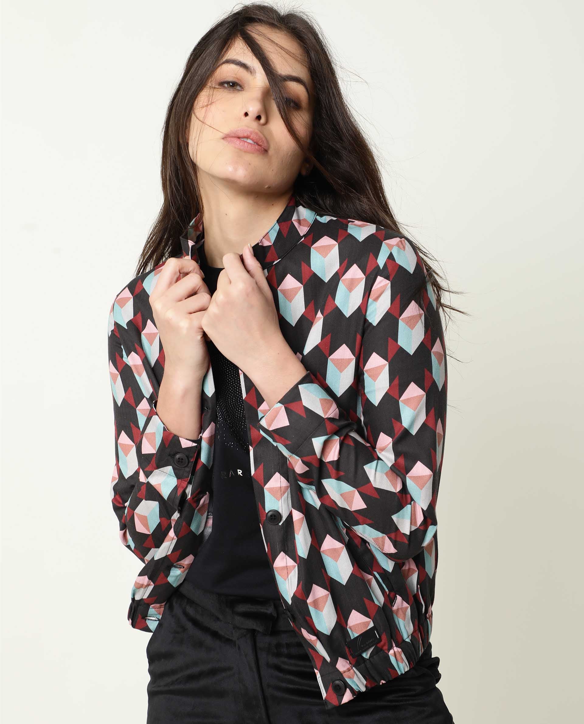 Rareism Womens Knuckle Black Jacket Cotton Fabric Fit Regular Sleeves Mandarin Neck - Image 4