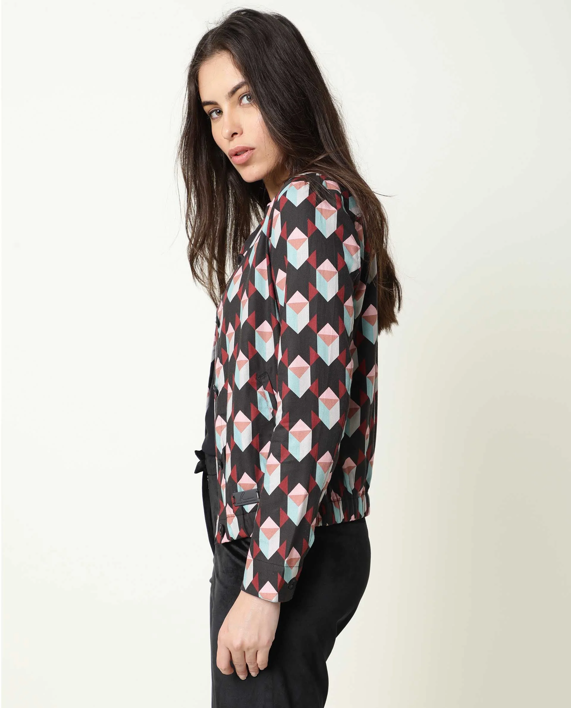 Rareism Womens Knuckle Black Jacket Cotton Fabric Fit Regular Sleeves Mandarin Neck - Image 6