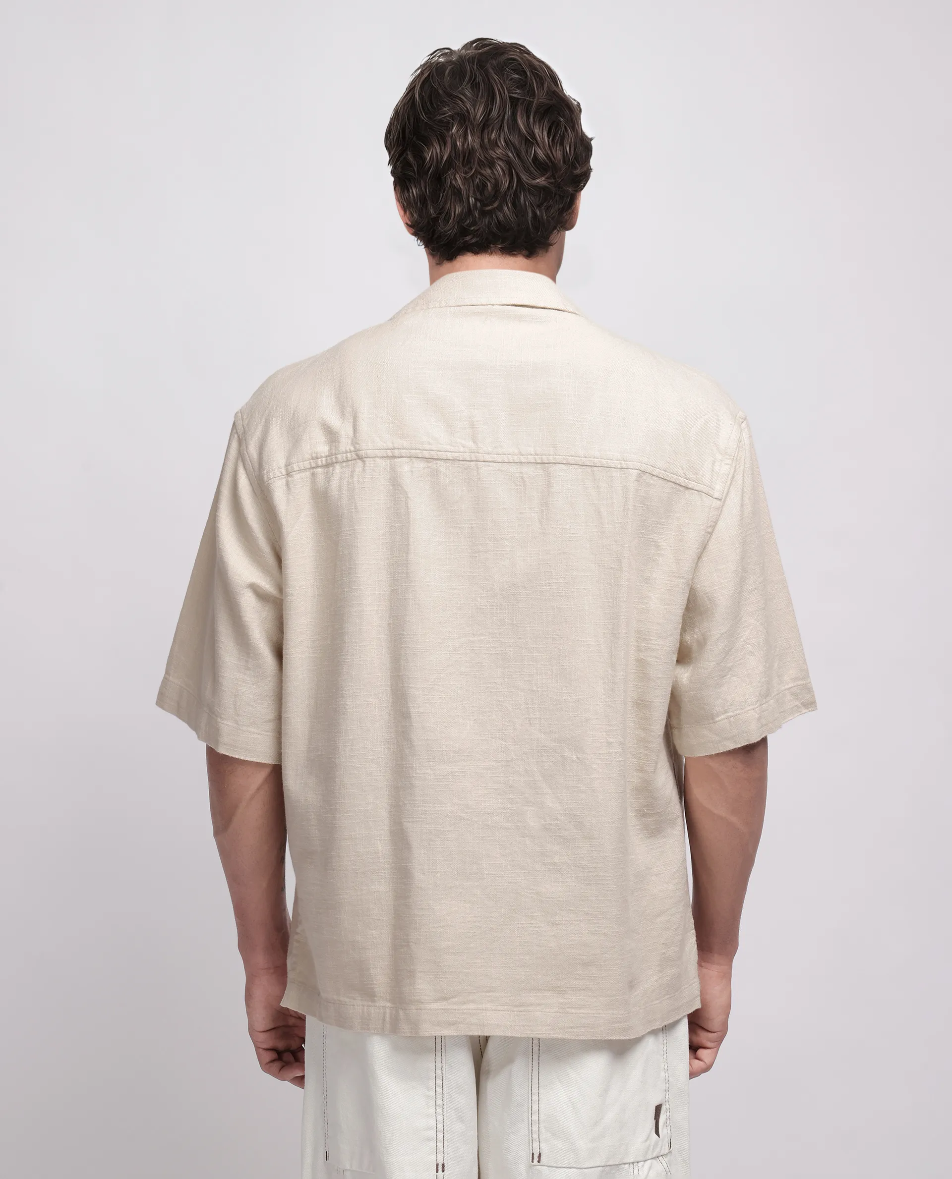 Rare Rabbit Men's Koba Beige Viscose Plain Boxy Fit Half Sleeve Cuban Collar Shirt - Image 4