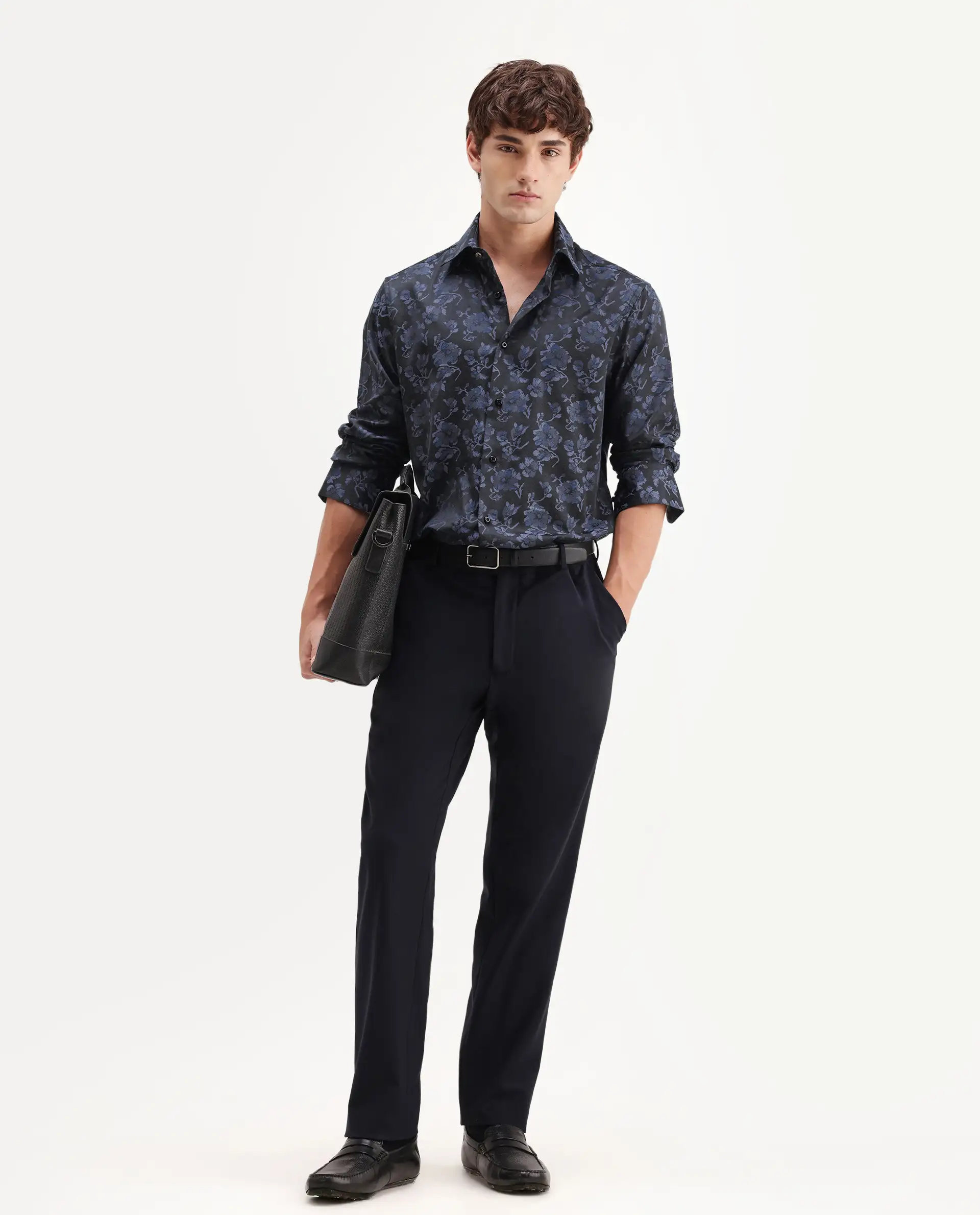 Rare Rabbit Men's Koba Dark Blue Polyester Blend Fabric Spread Collar Regular Fit Floral Print Shirt - Image 2