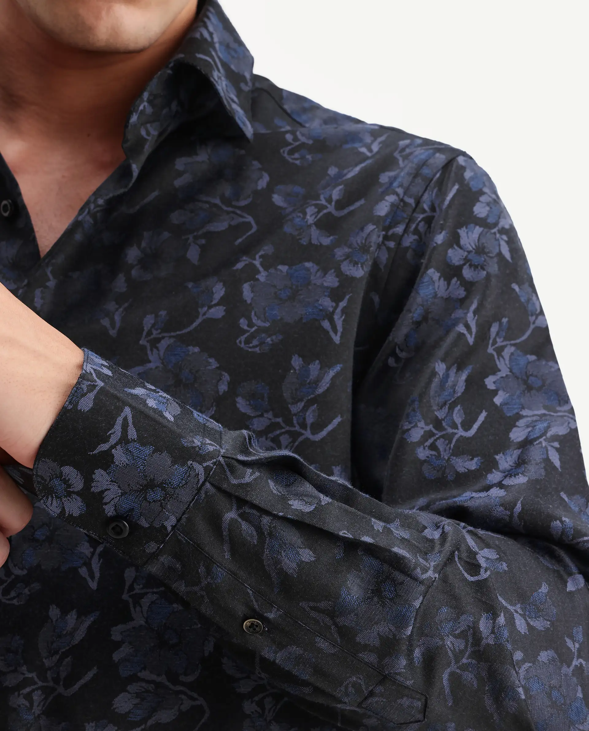 Rare Rabbit Men's Koba Dark Blue Polyester Blend Fabric Spread Collar Regular Fit Floral Print Shirt - Image 3