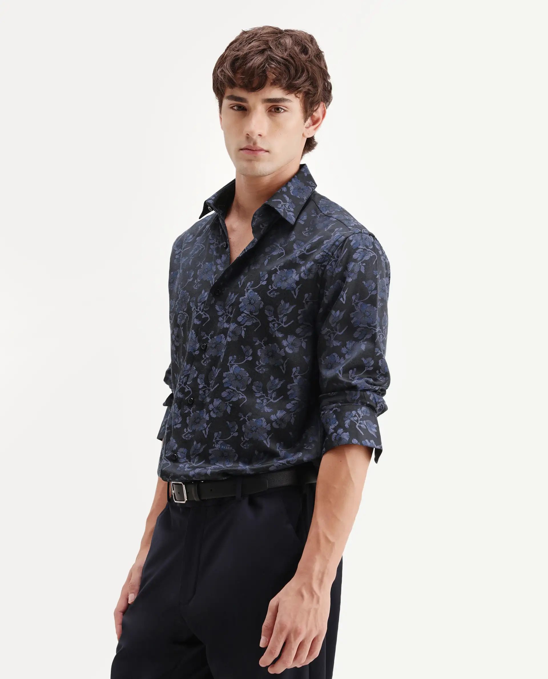 Rare Rabbit Men's Koba Dark Blue Polyester Blend Fabric Spread Collar Regular Fit Floral Print Shirt - Image 6