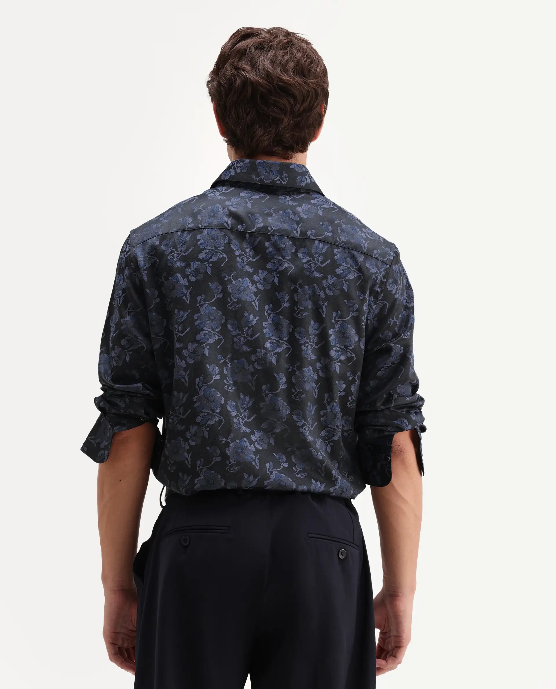 Rare Rabbit Men's Koba Dark Blue Polyester Blend Fabric Spread Collar Regular Fit Floral Print Shirt - Image 7