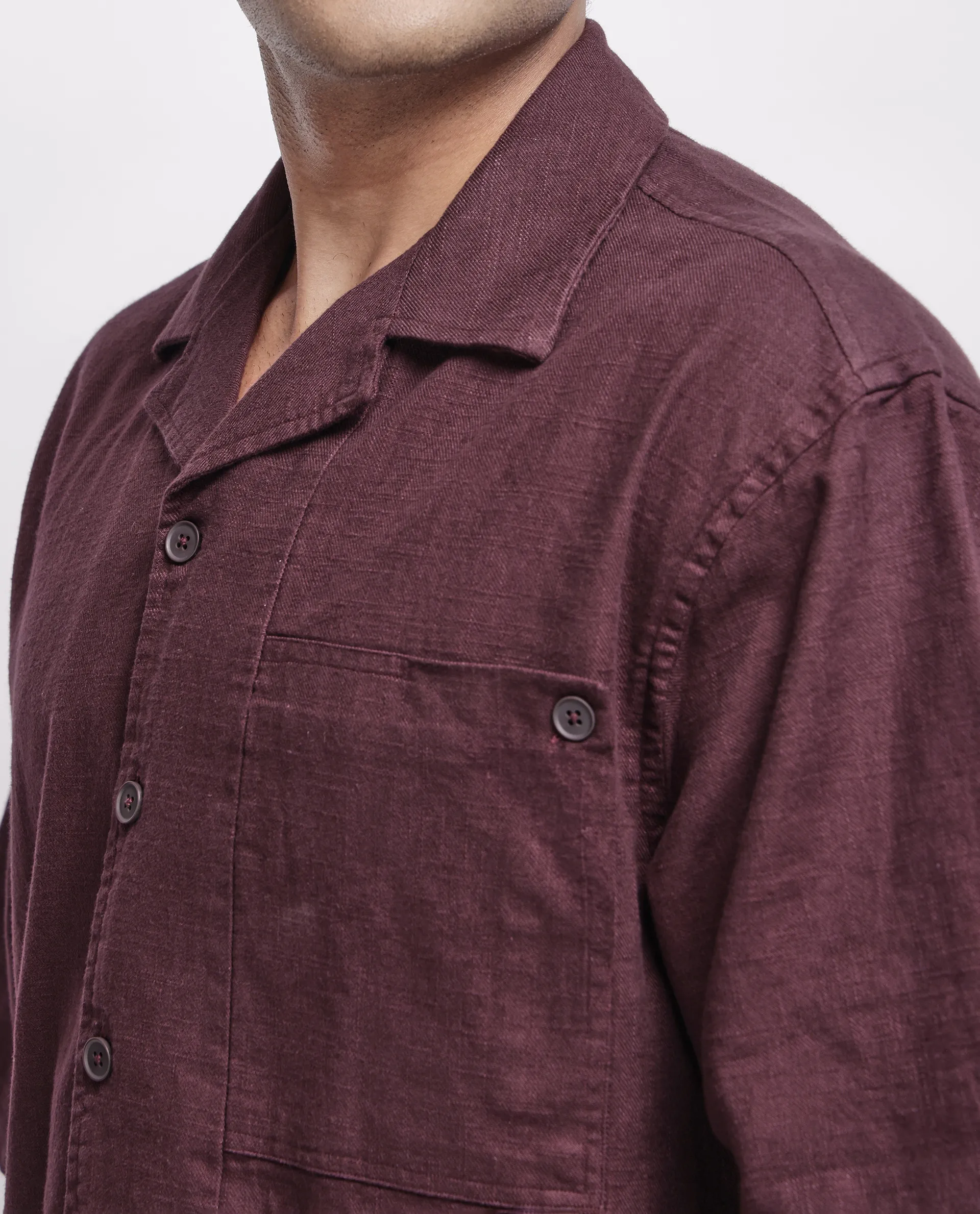 Rare Rabbit Men's Koba Dark Brown Cotton Plain Boxy Fit Half Sleeve Cuban Collar Shirt - Image 3