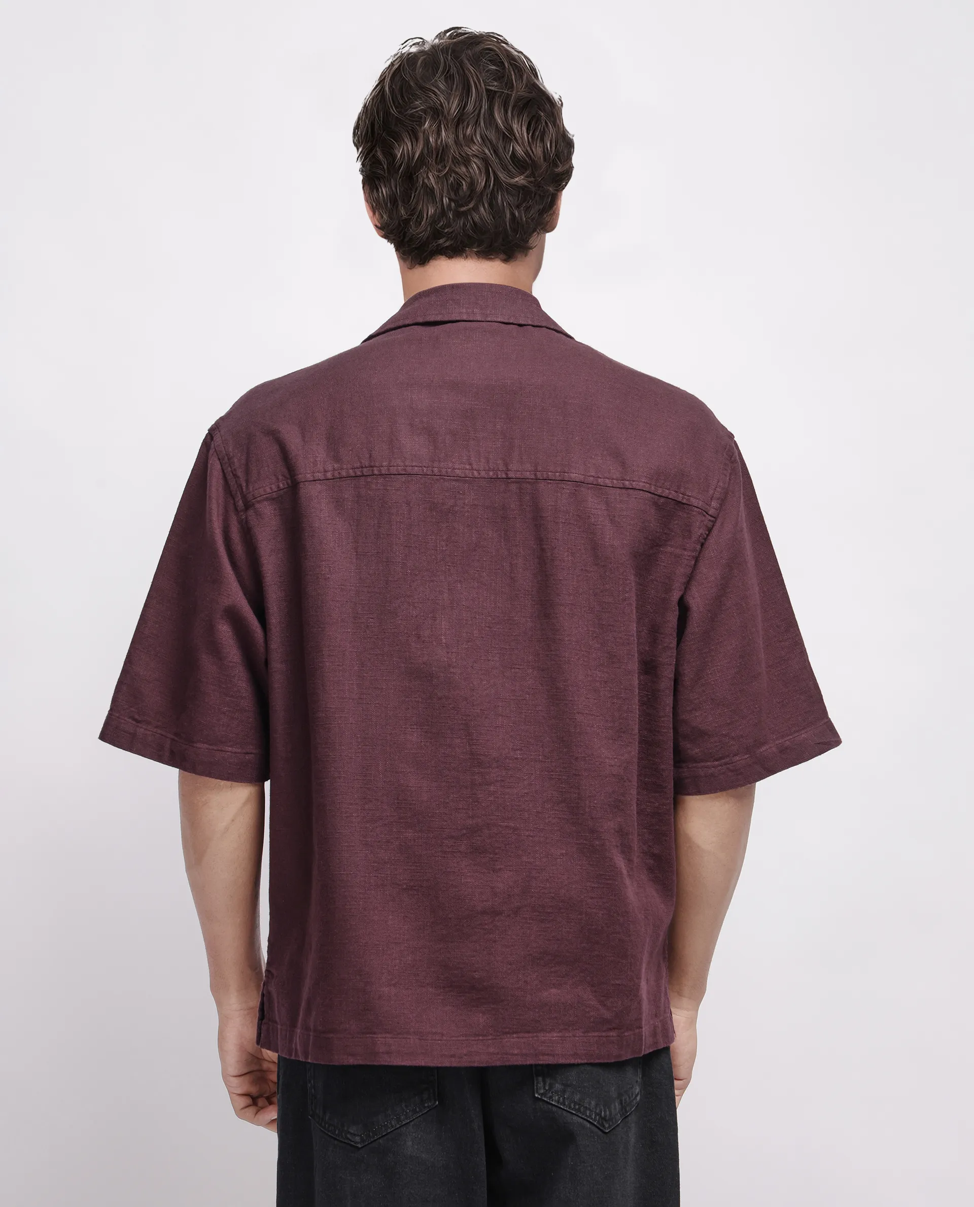 Rare Rabbit Men's Koba Dark Brown Cotton Plain Boxy Fit Half Sleeve Cuban Collar Shirt - Image 6