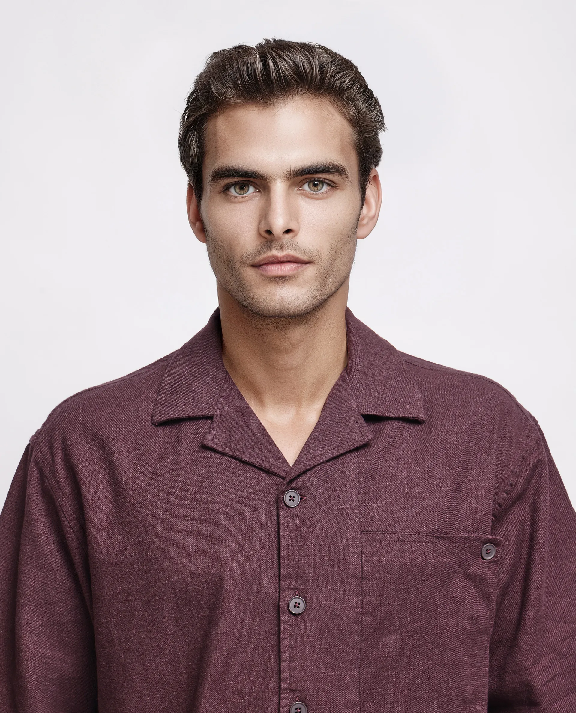 Rare Rabbit Men's Koba Dark Brown Cotton Plain Boxy Fit Half Sleeve Cuban Collar Shirt - Image 7