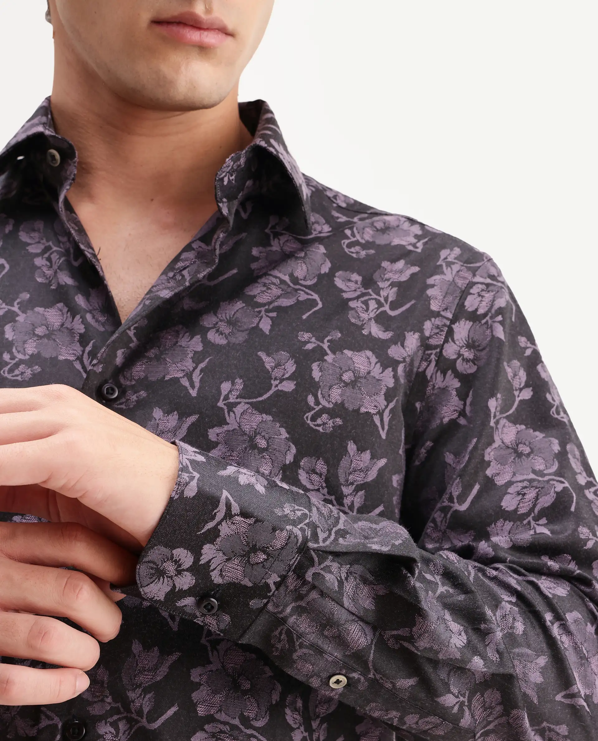 Rare Rabbit Men's Koba Dark Purple Polyester Blend Fabric Spread Collar Regular Fit Floral Print Shirt - Image 3
