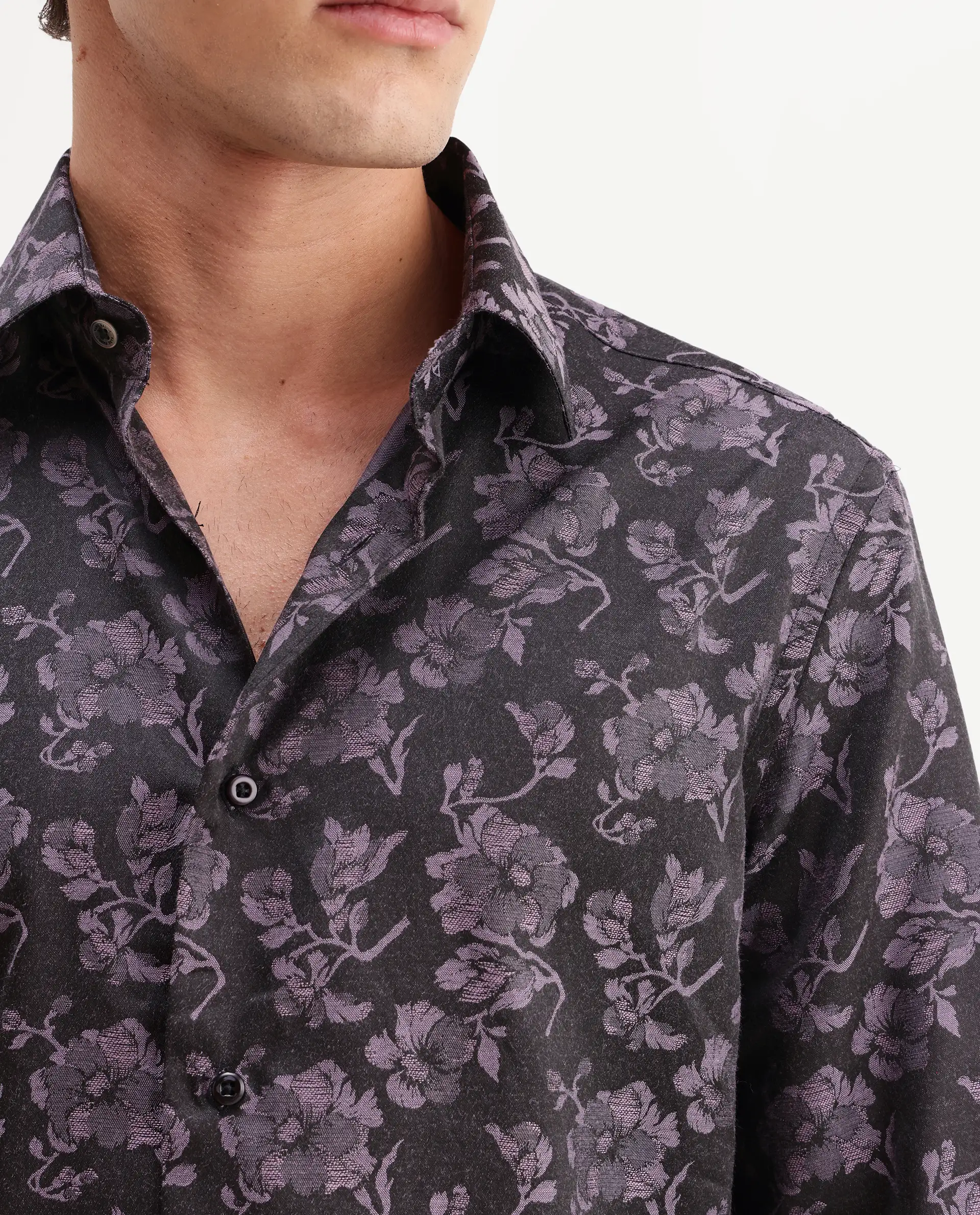 Rare Rabbit Men's Koba Dark Purple Polyester Blend Fabric Spread Collar Regular Fit Floral Print Shirt - Image 7