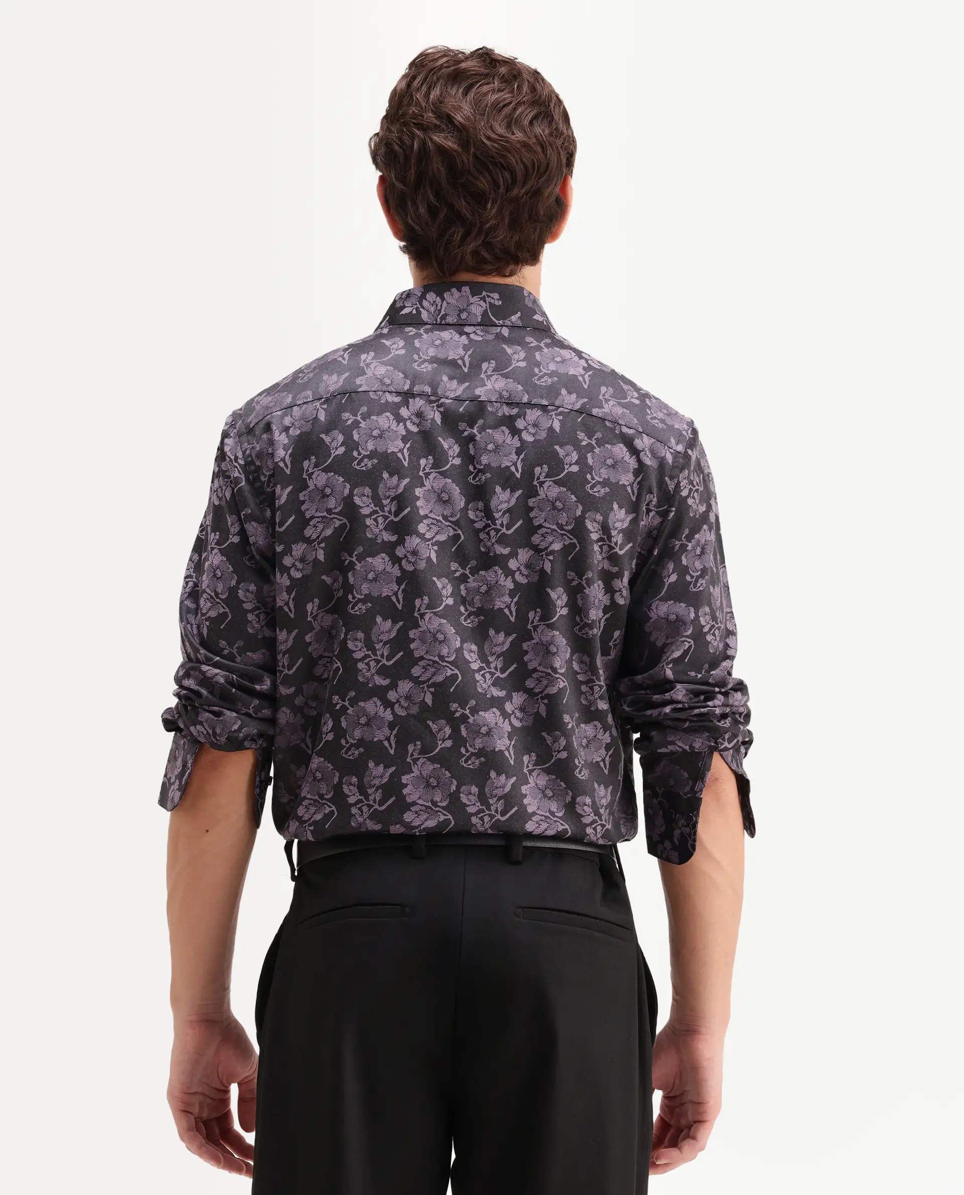 Rare Rabbit Men's Koba Dark Purple Polyester Blend Fabric Spread Collar Regular Fit Floral Print Shirt - Image 8