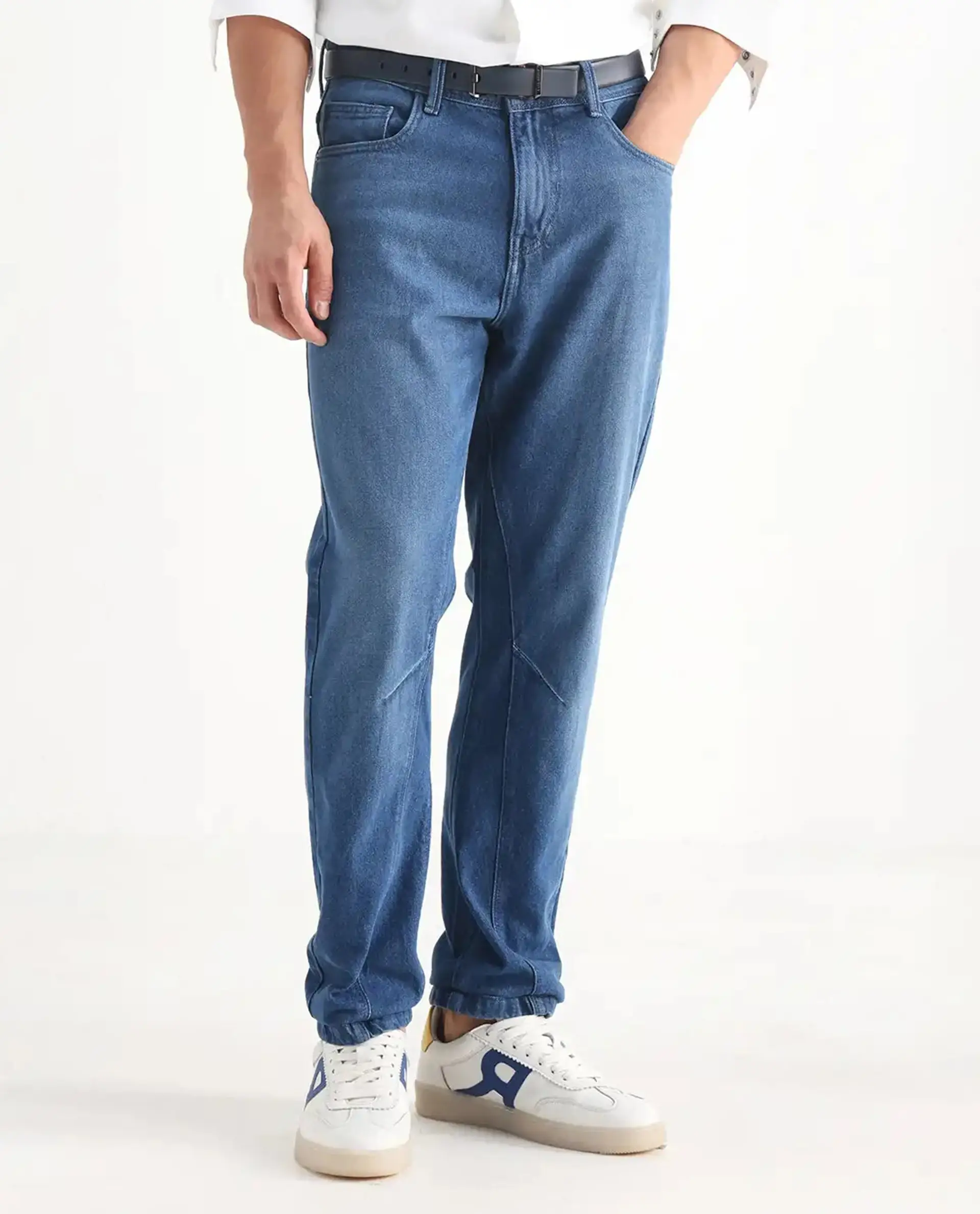 Rare Rabbit Men's Kobet Blue Cotton Plain Morris Regular Fit Jeans - Image 10