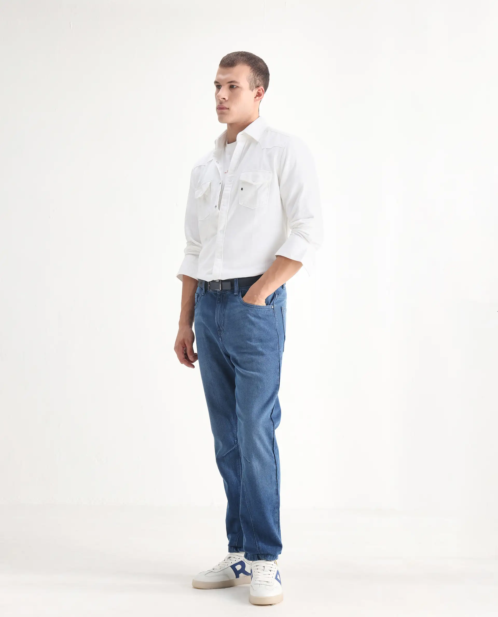 Rare Rabbit Men's Kobet Blue Cotton Plain Morris Regular Fit Jeans - Image 3