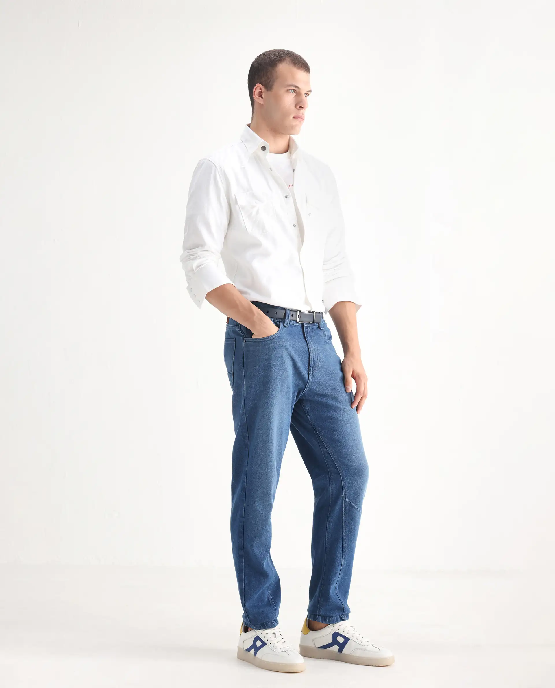 Rare Rabbit Men's Kobet Blue Cotton Plain Morris Regular Fit Jeans - Image 5