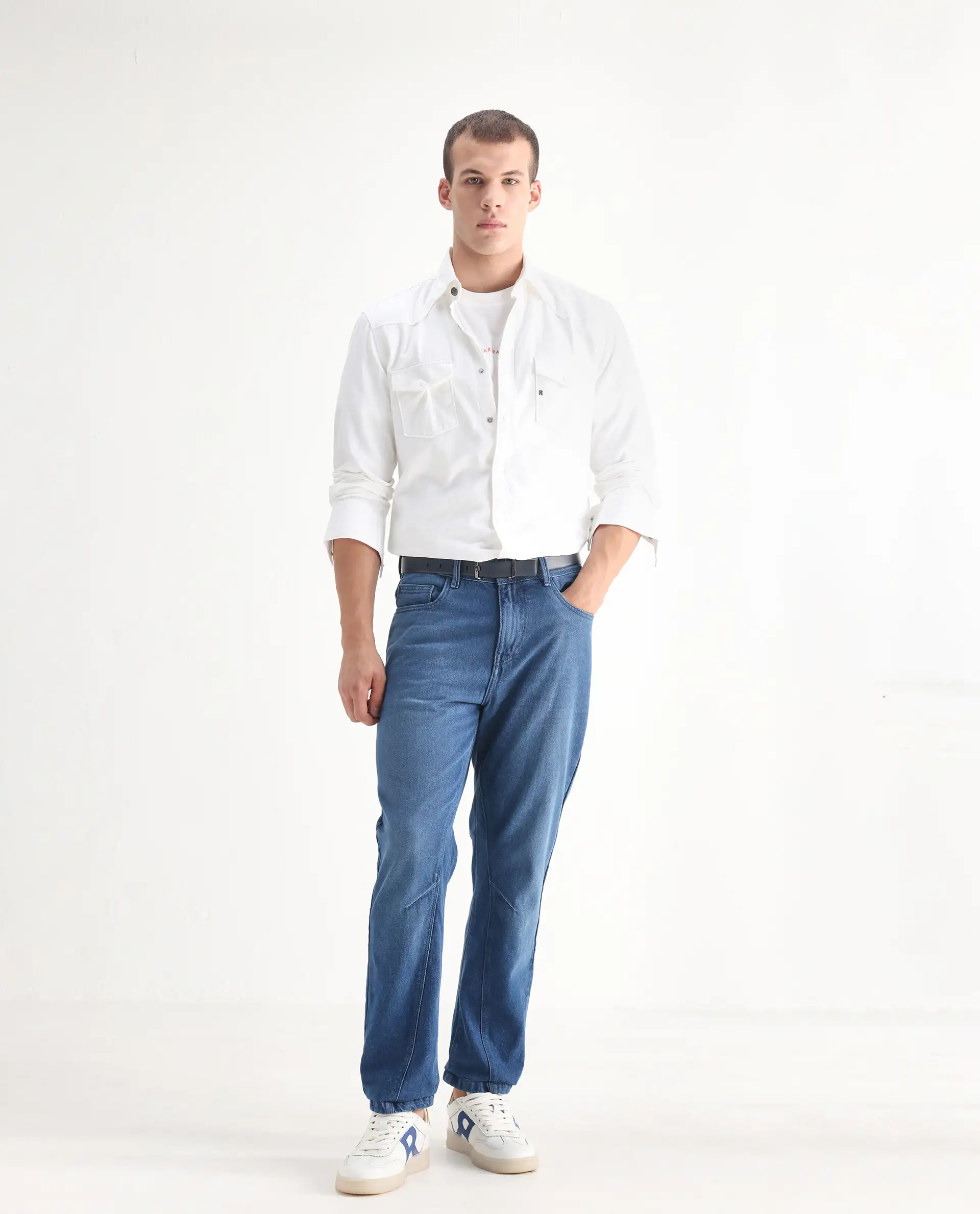 Rare Rabbit Men's Kobet Blue Cotton Plain Morris Regular Fit Jeans - Image 6