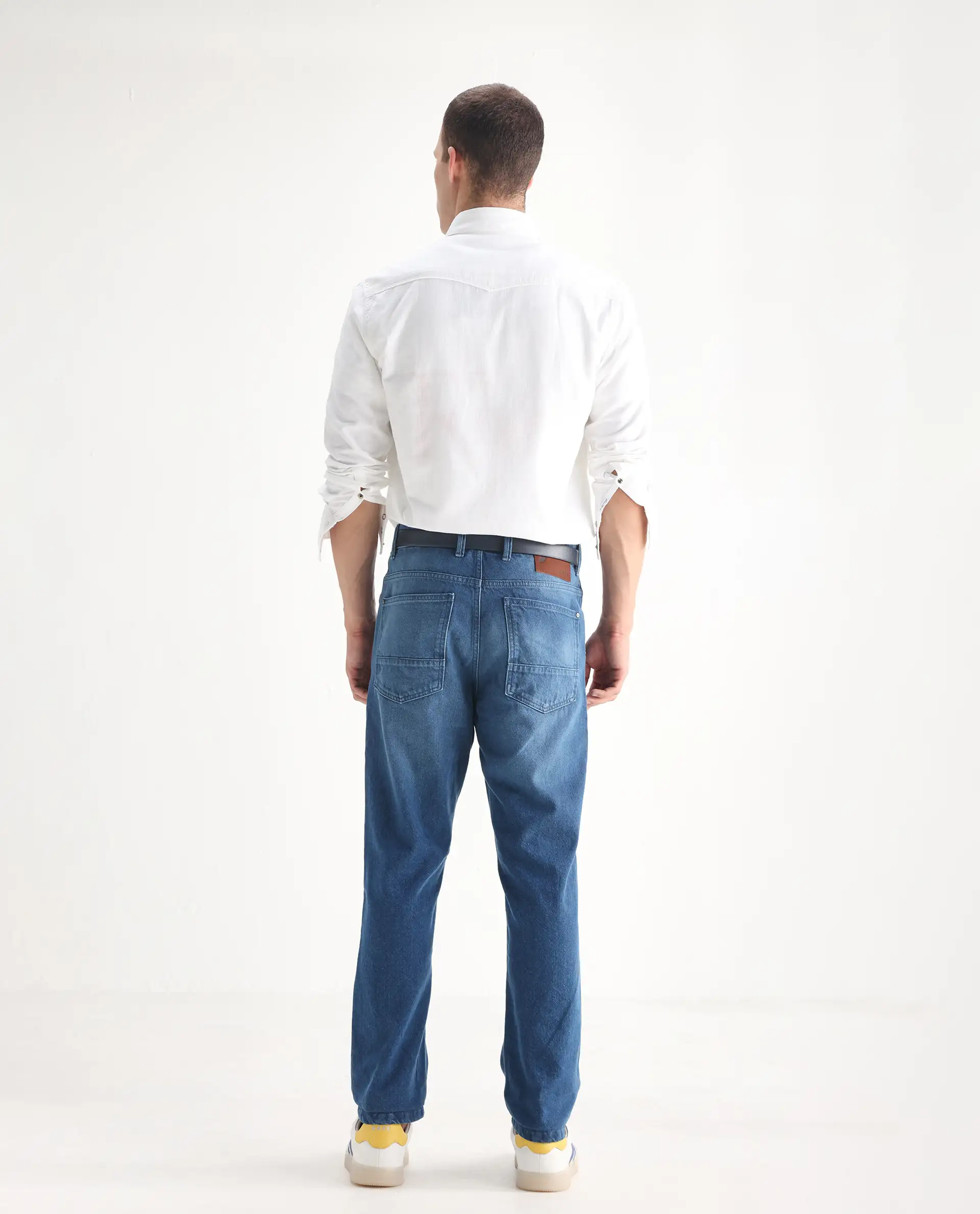 Rare Rabbit Men's Kobet Blue Cotton Plain Morris Regular Fit Jeans - Image 9