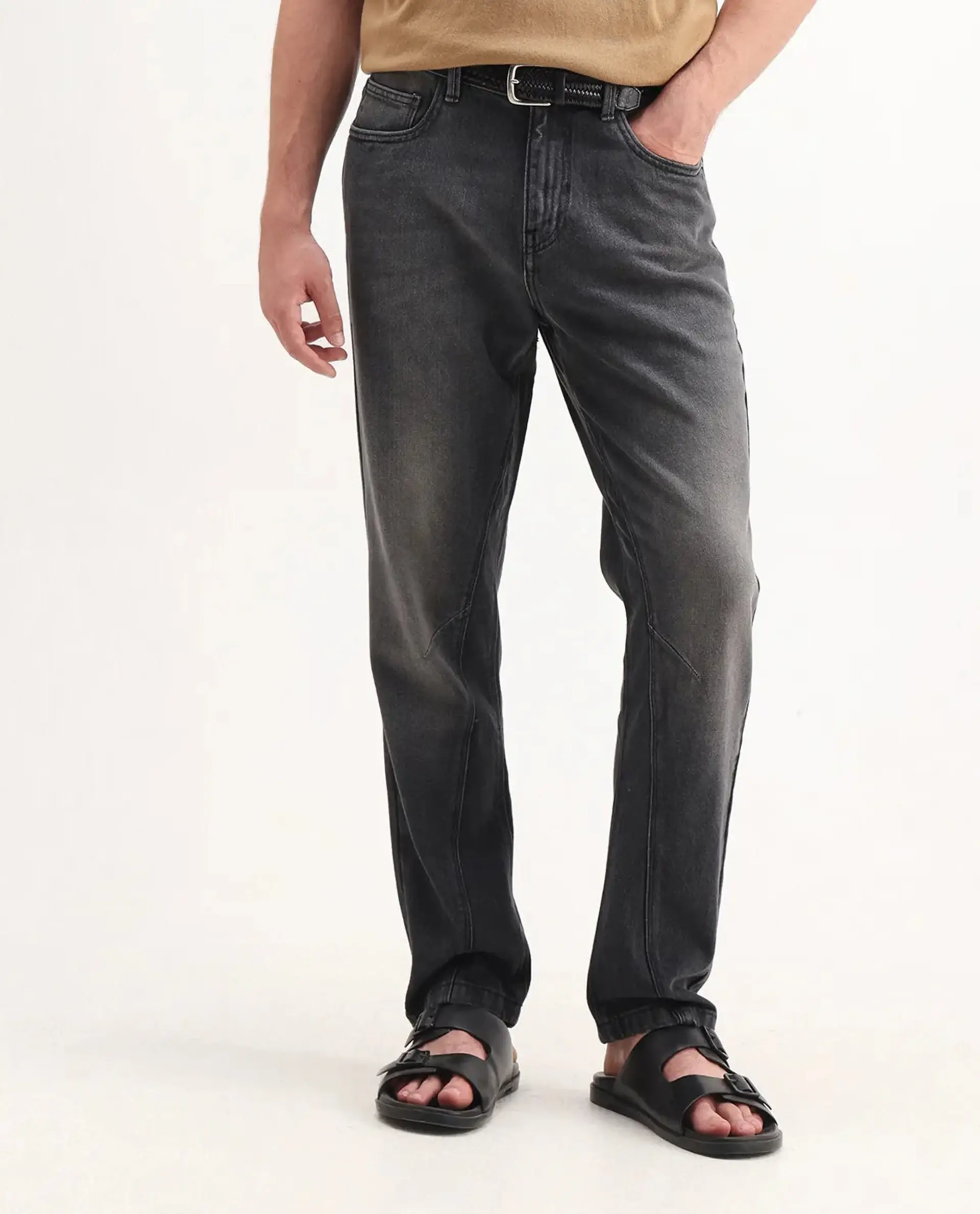 Rare Rabbit Men's Kobet Grey Cotton Plain Morris Regular Fit Jeans - Image 9