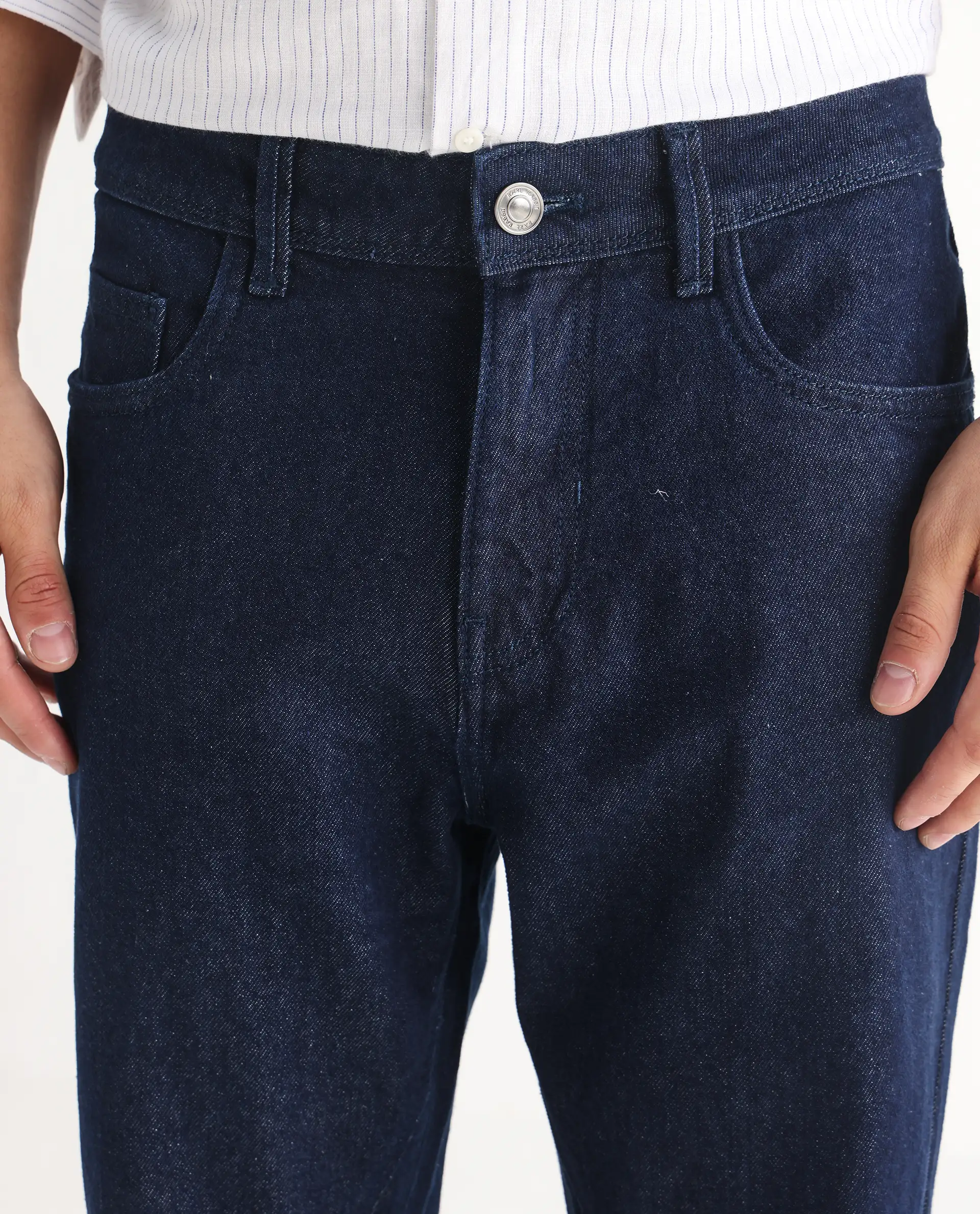 Rare Rabbit Men's Kobetor Dark Blue Cotton Plain Morris Regular Fit Jeans - Image 4