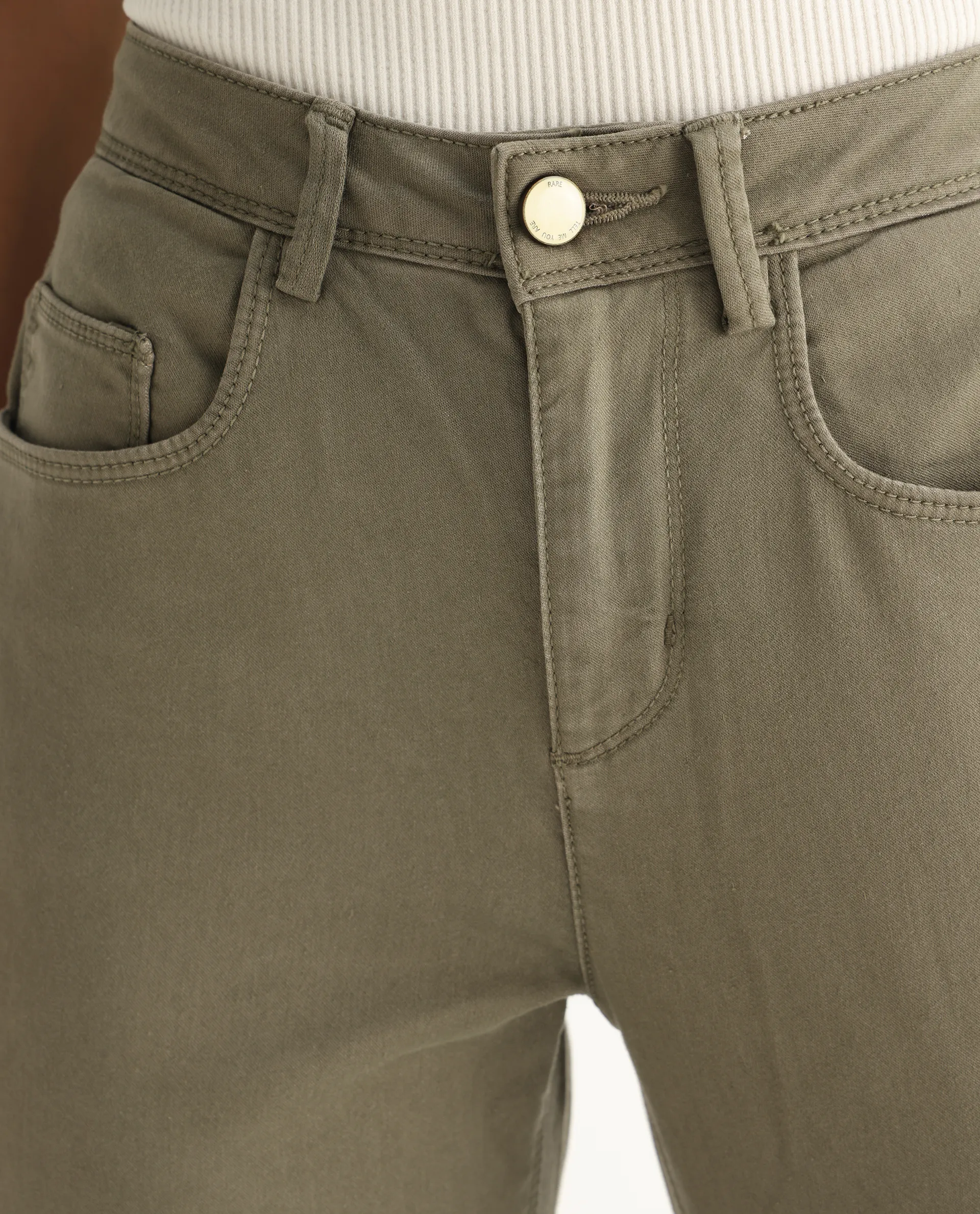 Rareism Women's Kocho Green Cotton Blend Plain Ankle Length Slim Fit Jeans - Image 4