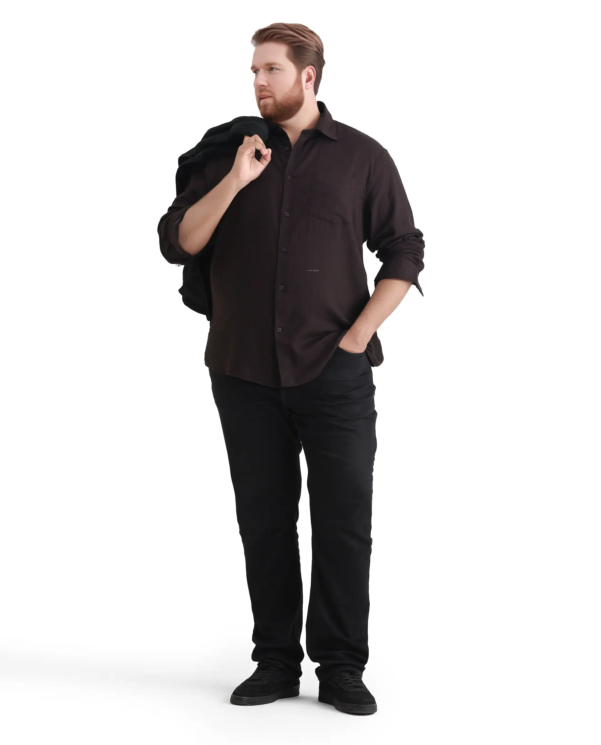 Rare Rabbit Men's Koft Big Brown Cotton Blend Fabric Full Sleeve Collared Neck Plain Shirt - Image 2