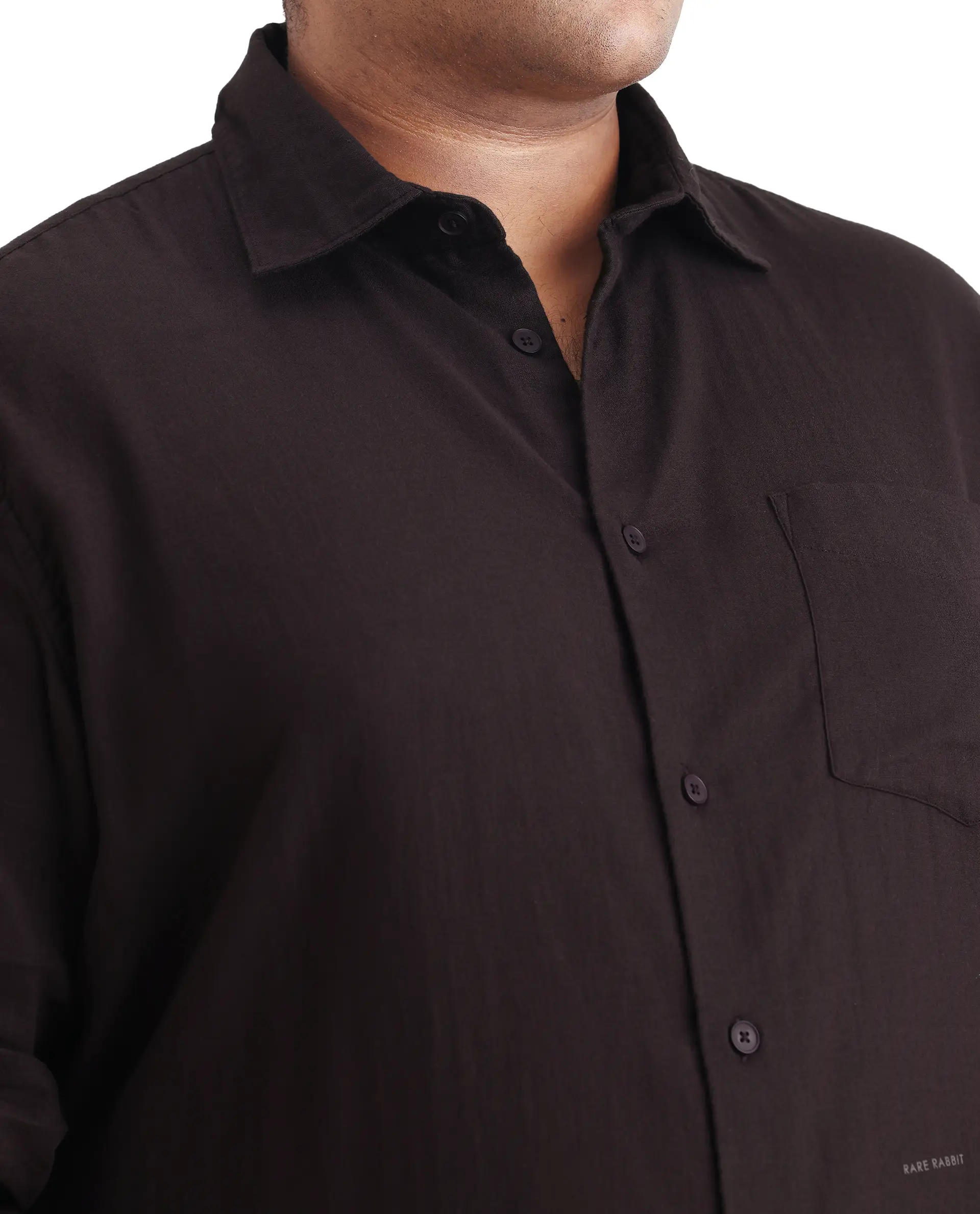 Rare Rabbit Men's Koft Big Brown Cotton Blend Fabric Full Sleeve Collared Neck Plain Shirt - Image 3