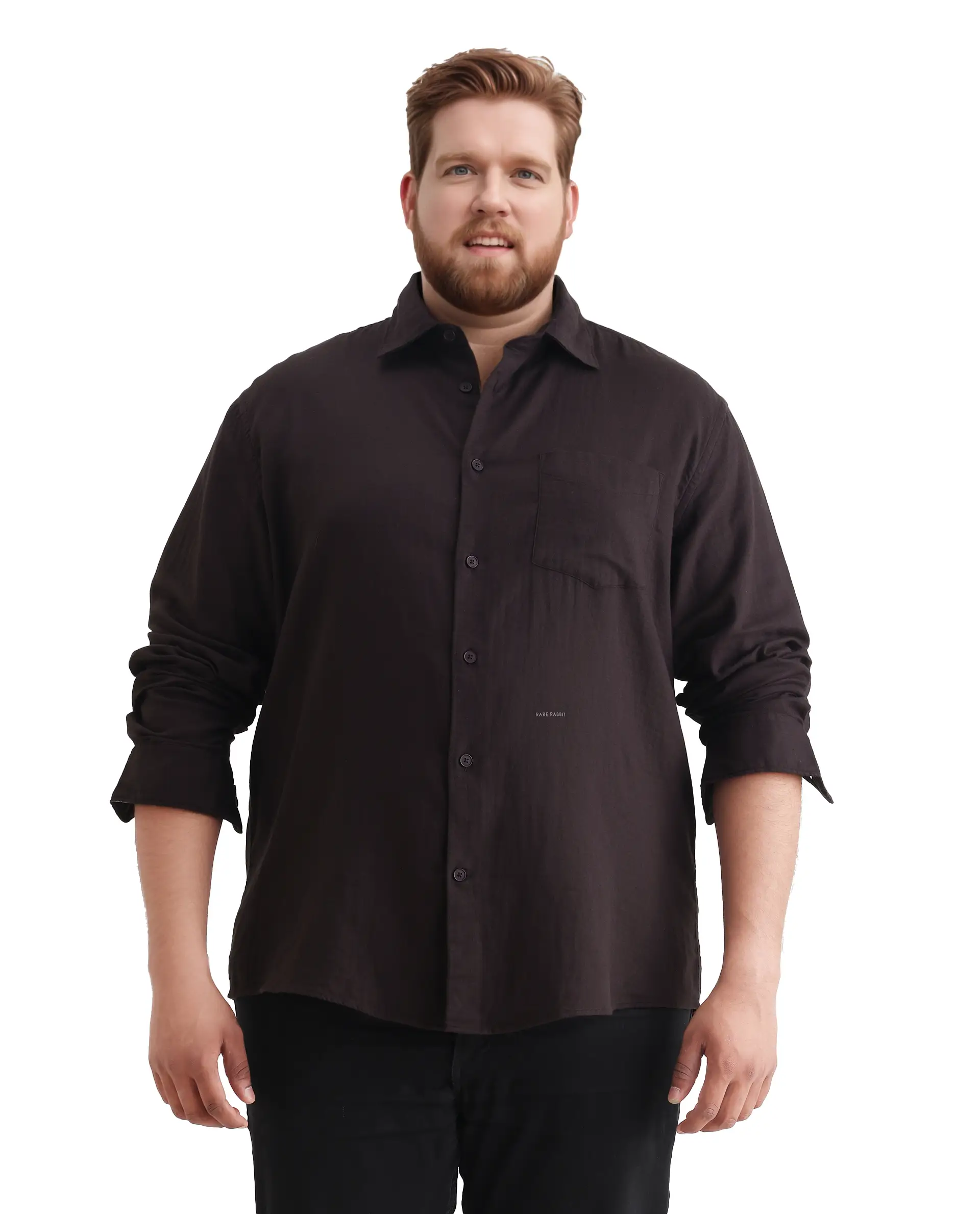 Rare Rabbit Men's Koft Big Brown Cotton Blend Fabric Full Sleeve Collared Neck Plain Shirt - Image 4