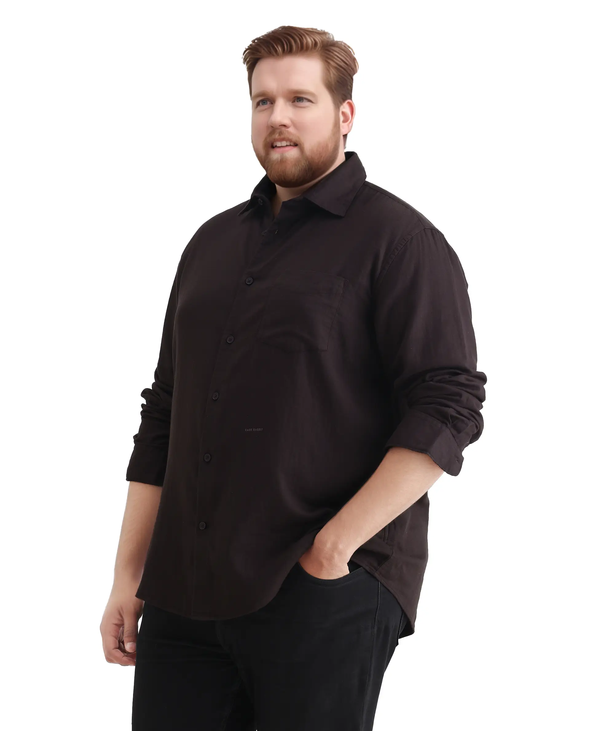 Rare Rabbit Men's Koft Big Brown Cotton Blend Fabric Full Sleeve Collared Neck Plain Shirt - Image 5