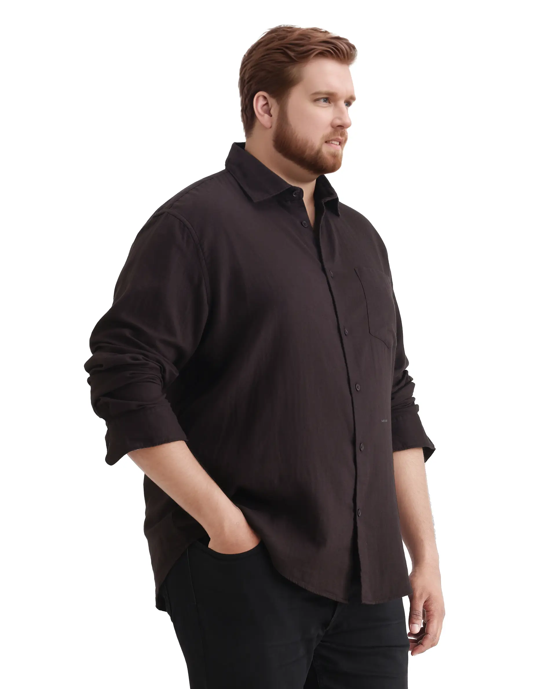Rare Rabbit Men's Koft Big Brown Cotton Blend Fabric Full Sleeve Collared Neck Plain Shirt - Image 6