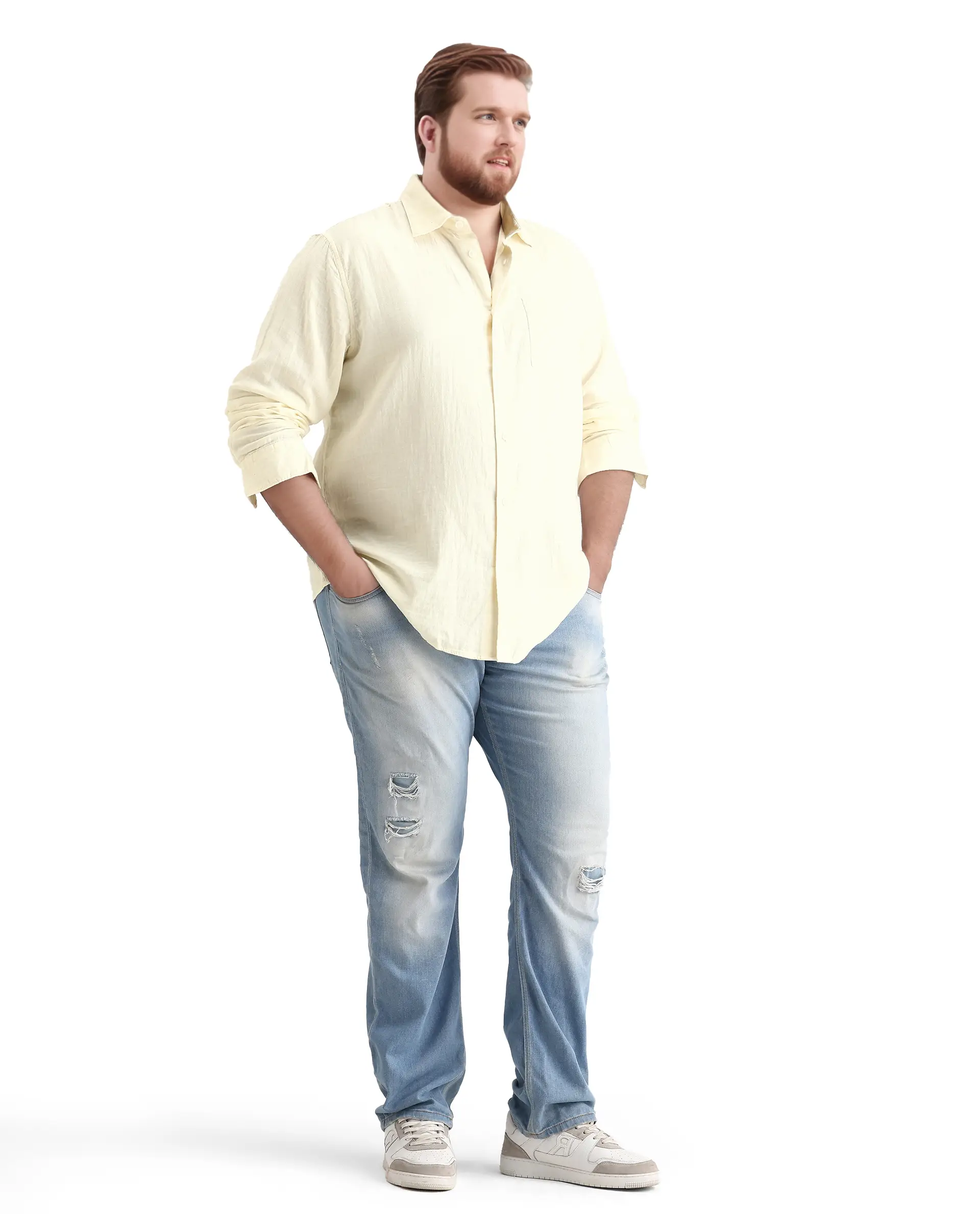 Rare Rabbit Men's Koft Big Off White Cotton Blend Fabric Full Sleeve Collared Neck Plain Shirt - Image 2