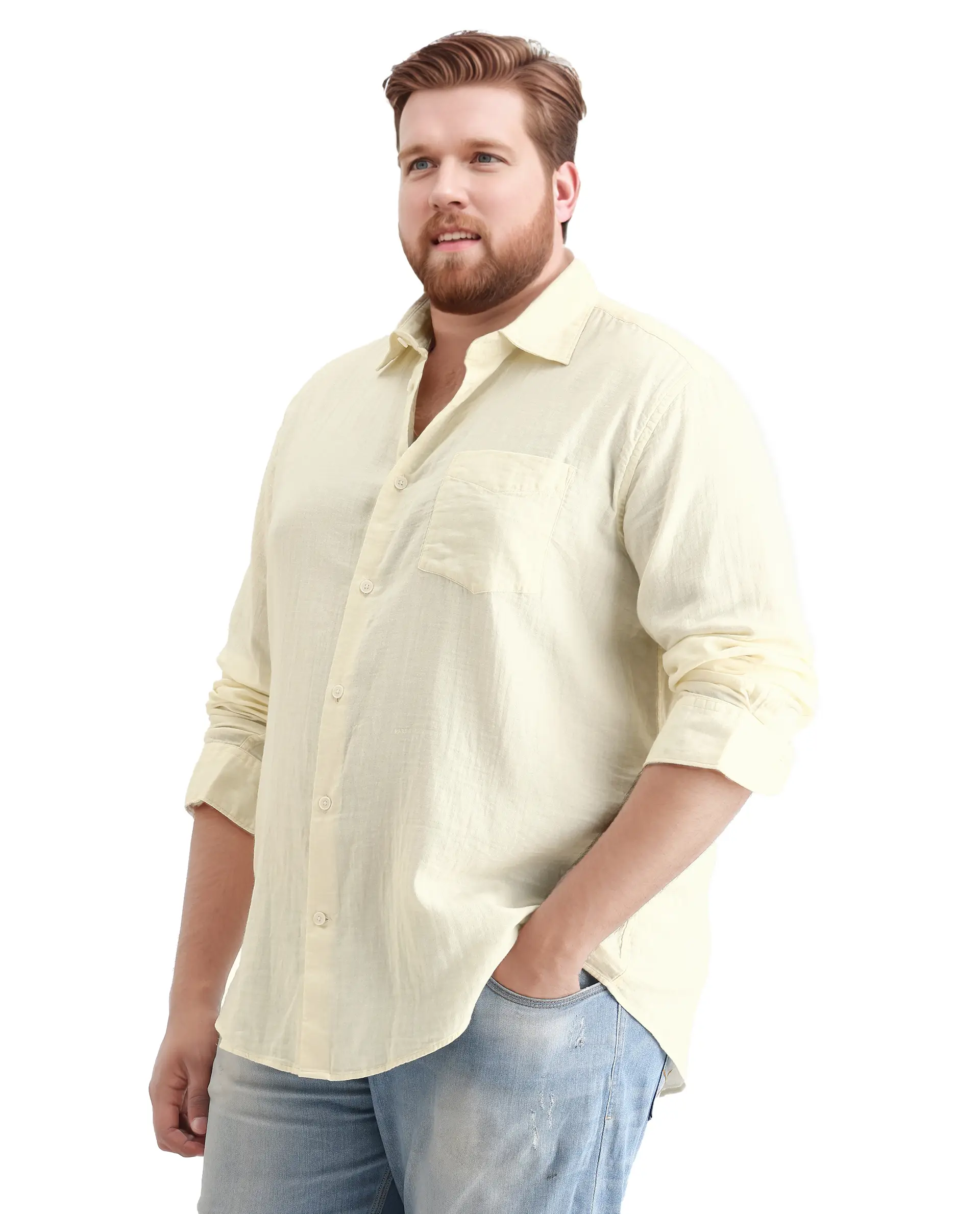 Rare Rabbit Men's Koft Big Off White Cotton Blend Fabric Full Sleeve Collared Neck Plain Shirt - Image 4