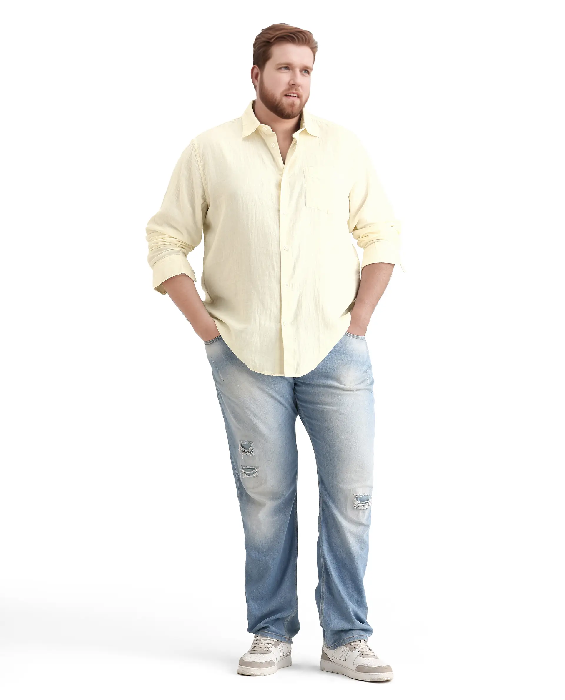 Rare Rabbit Men's Koft Big Off White Cotton Blend Fabric Full Sleeve Collared Neck Plain Shirt - Image 6