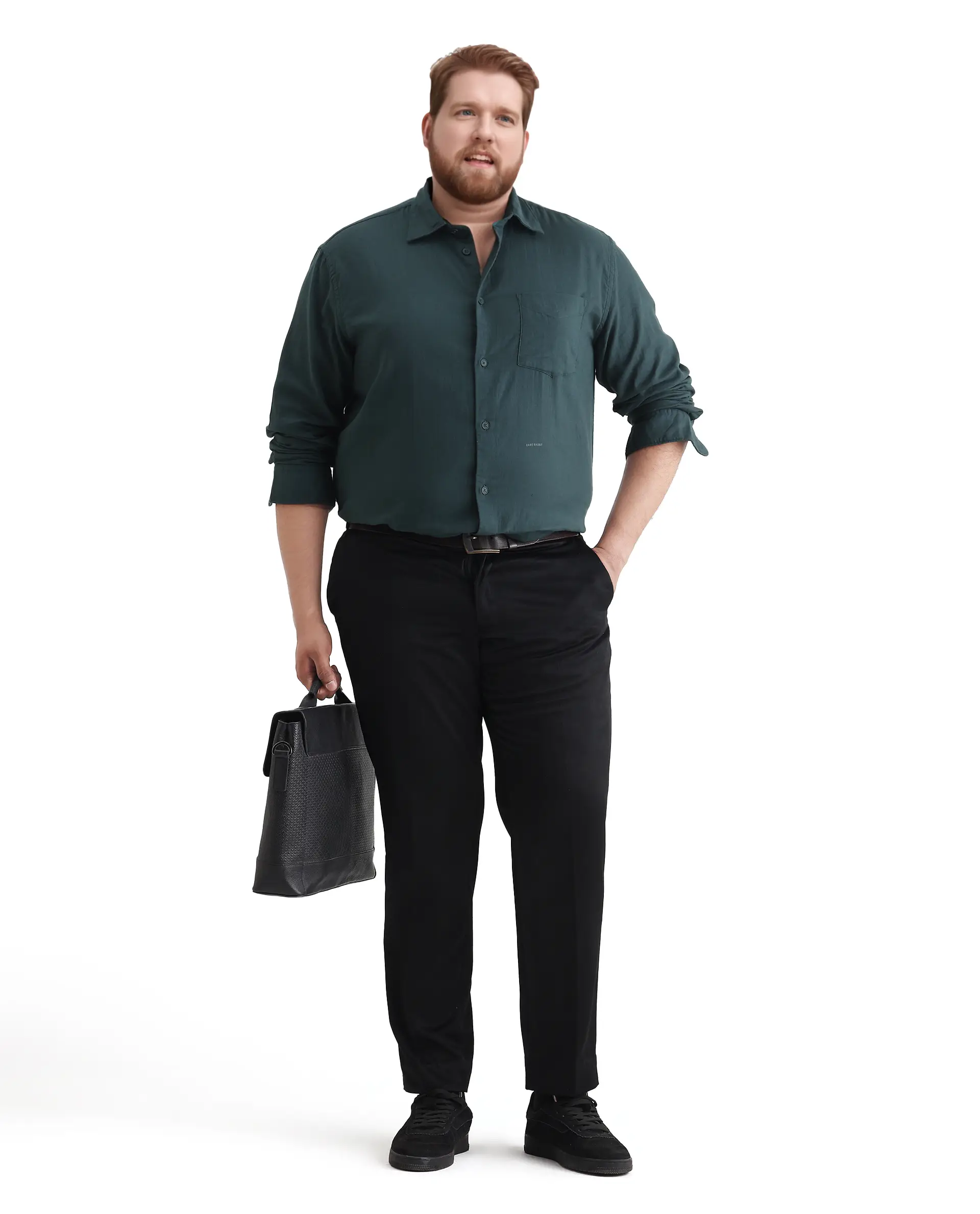 Rare Rabbit Men's Koft Big Teal Cotton Blend Fabric Full Sleeve Collared Neck Plain Shirt - Image 2