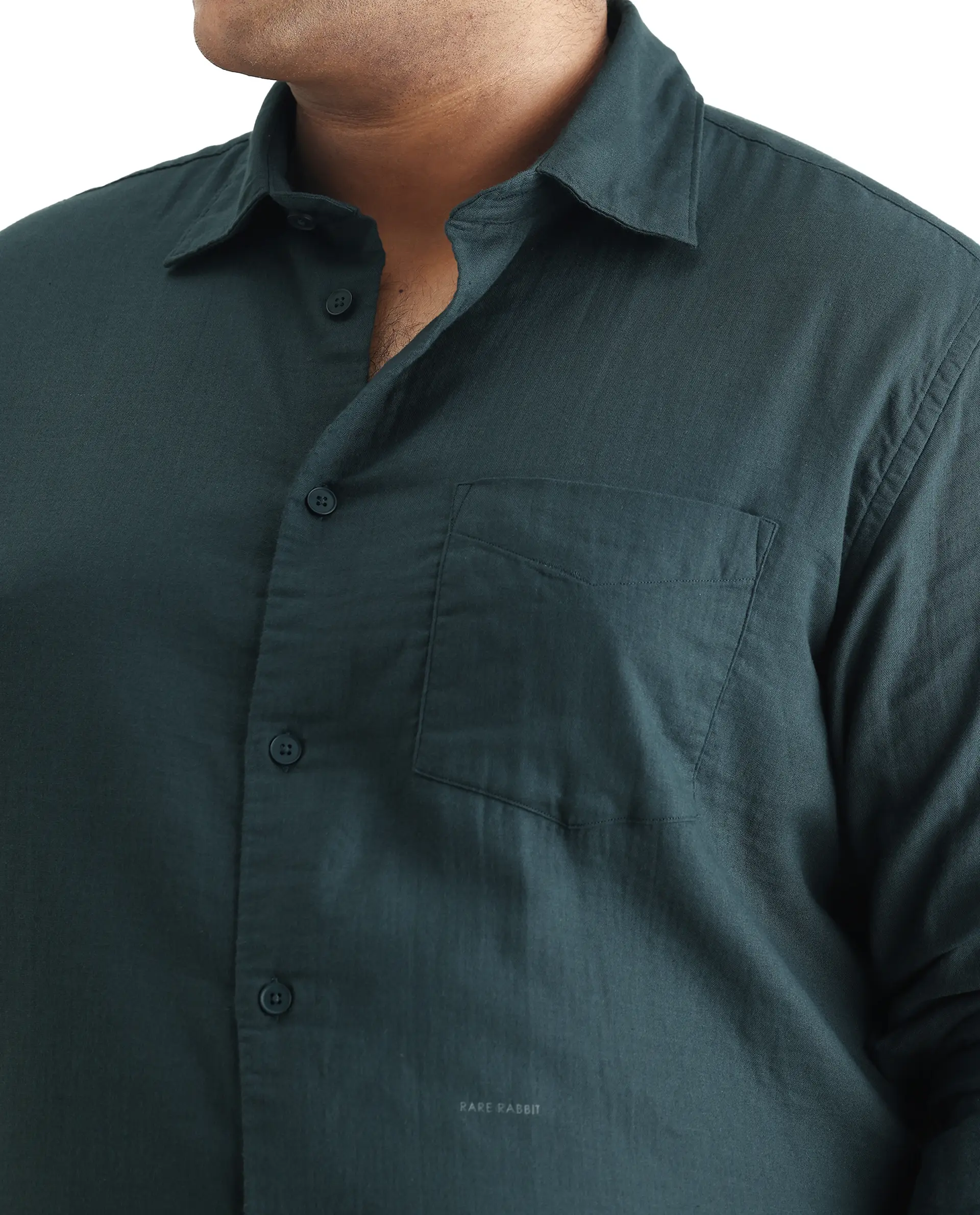 Rare Rabbit Men's Koft Big Teal Cotton Blend Fabric Full Sleeve Collared Neck Plain Shirt - Image 3