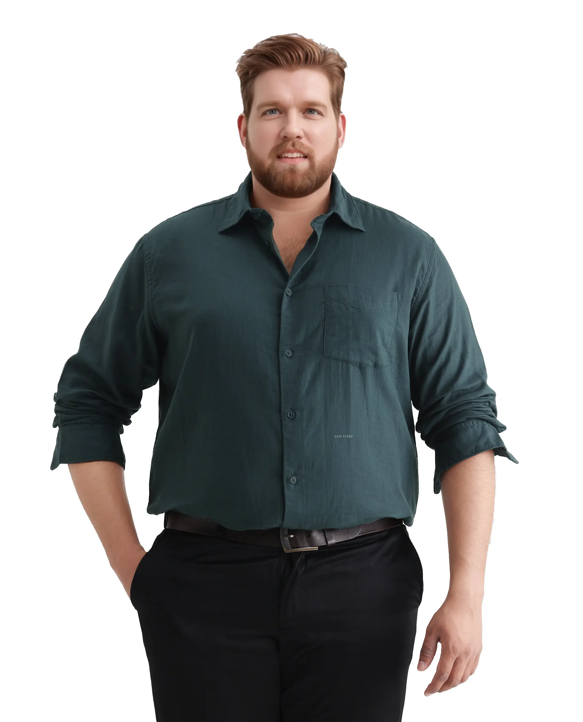Rare Rabbit Men's Koft Big Teal Cotton Blend Fabric Full Sleeve Collared Neck Plain Shirt - Image 4