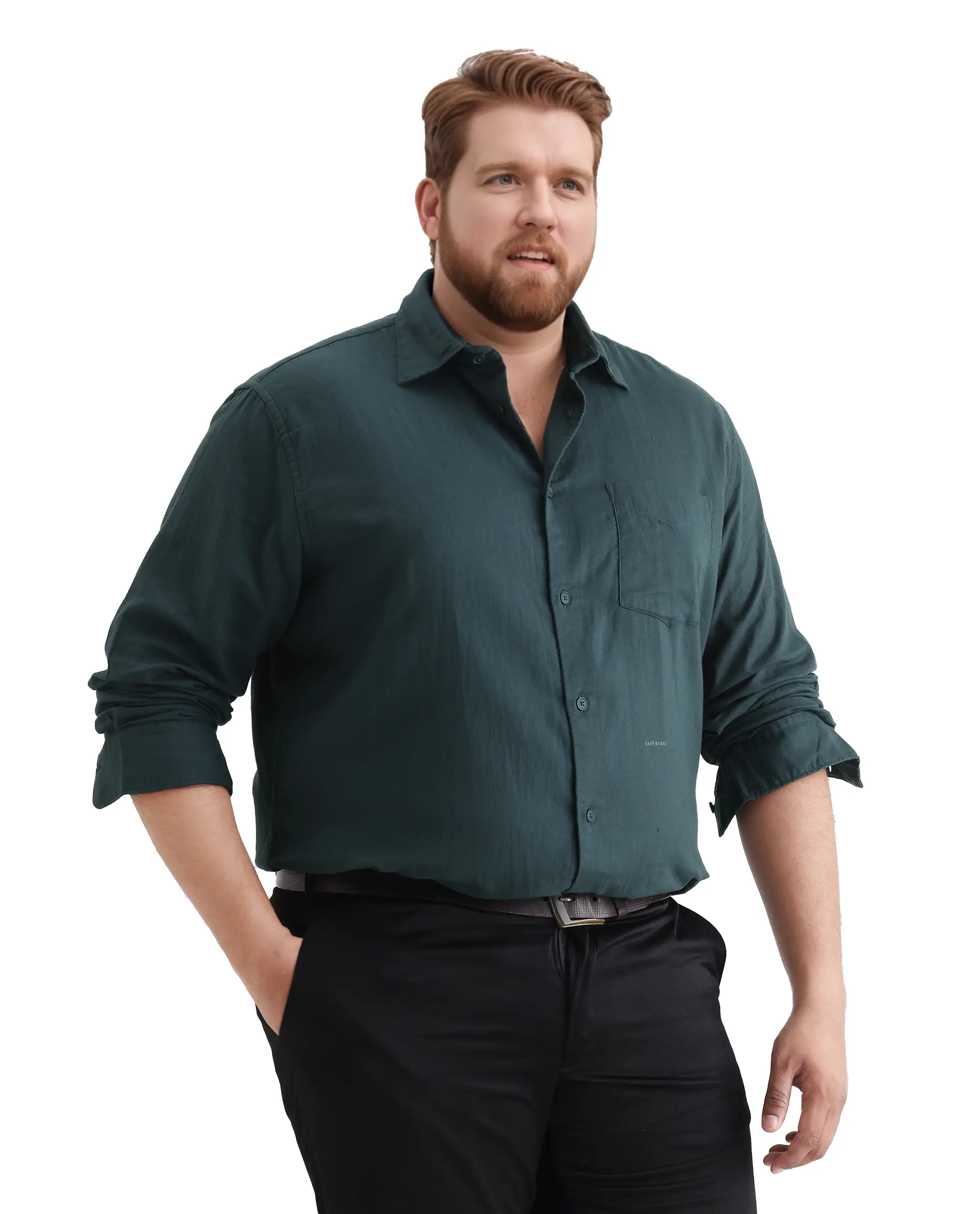 Rare Rabbit Men's Koft Big Teal Cotton Blend Fabric Full Sleeve Collared Neck Plain Shirt - Image 5