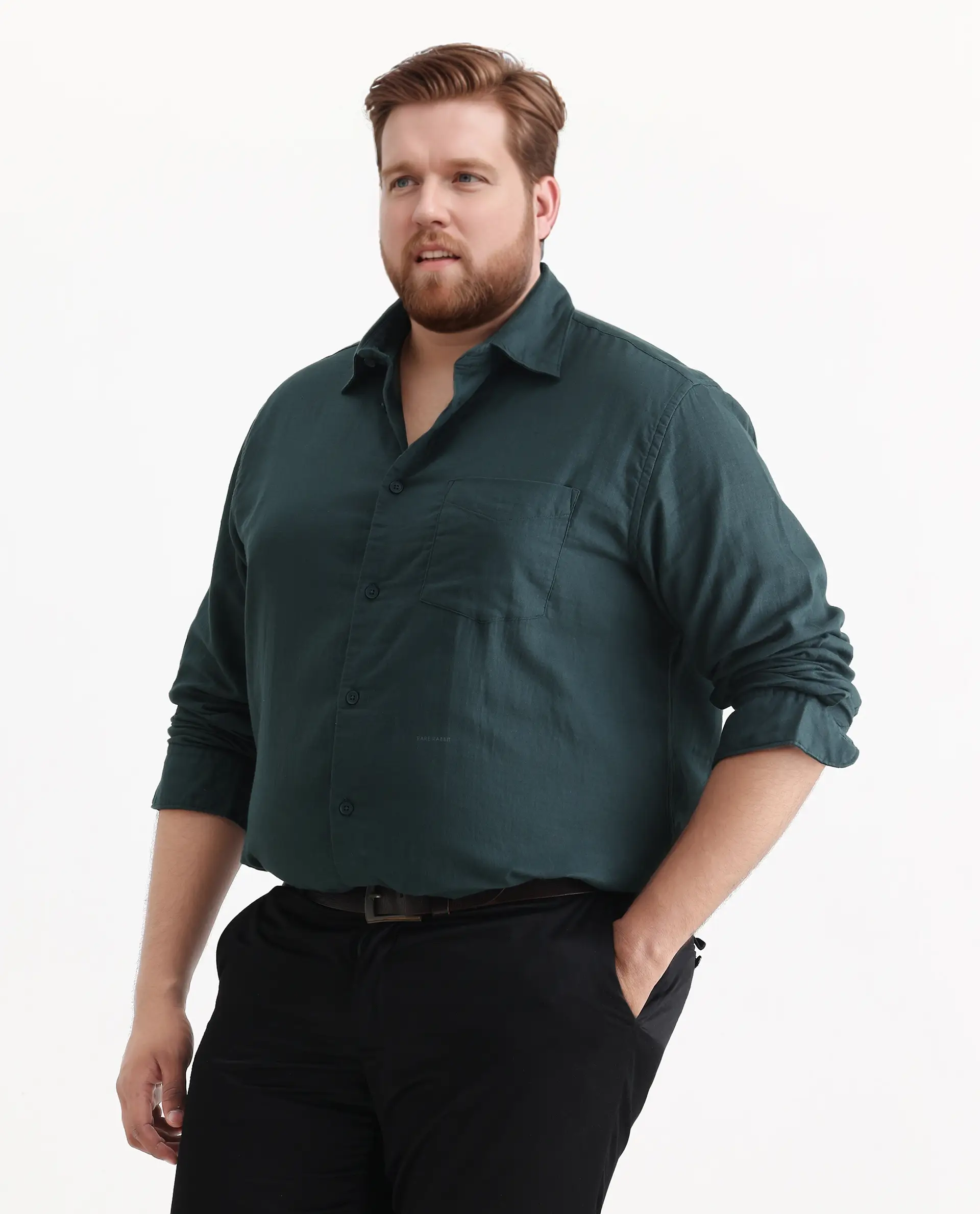 Rare Rabbit Men's Koft Big Teal Cotton Blend Fabric Full Sleeve Collared Neck Plain Shirt - Image 6