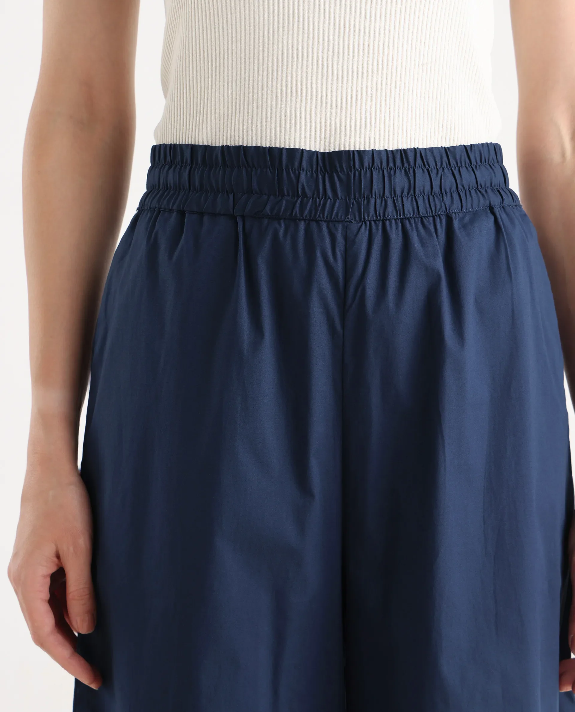 Rareism Women's Kofu Dark Navy Cotton Plain Ankle Length Flared Trouser - Image 4