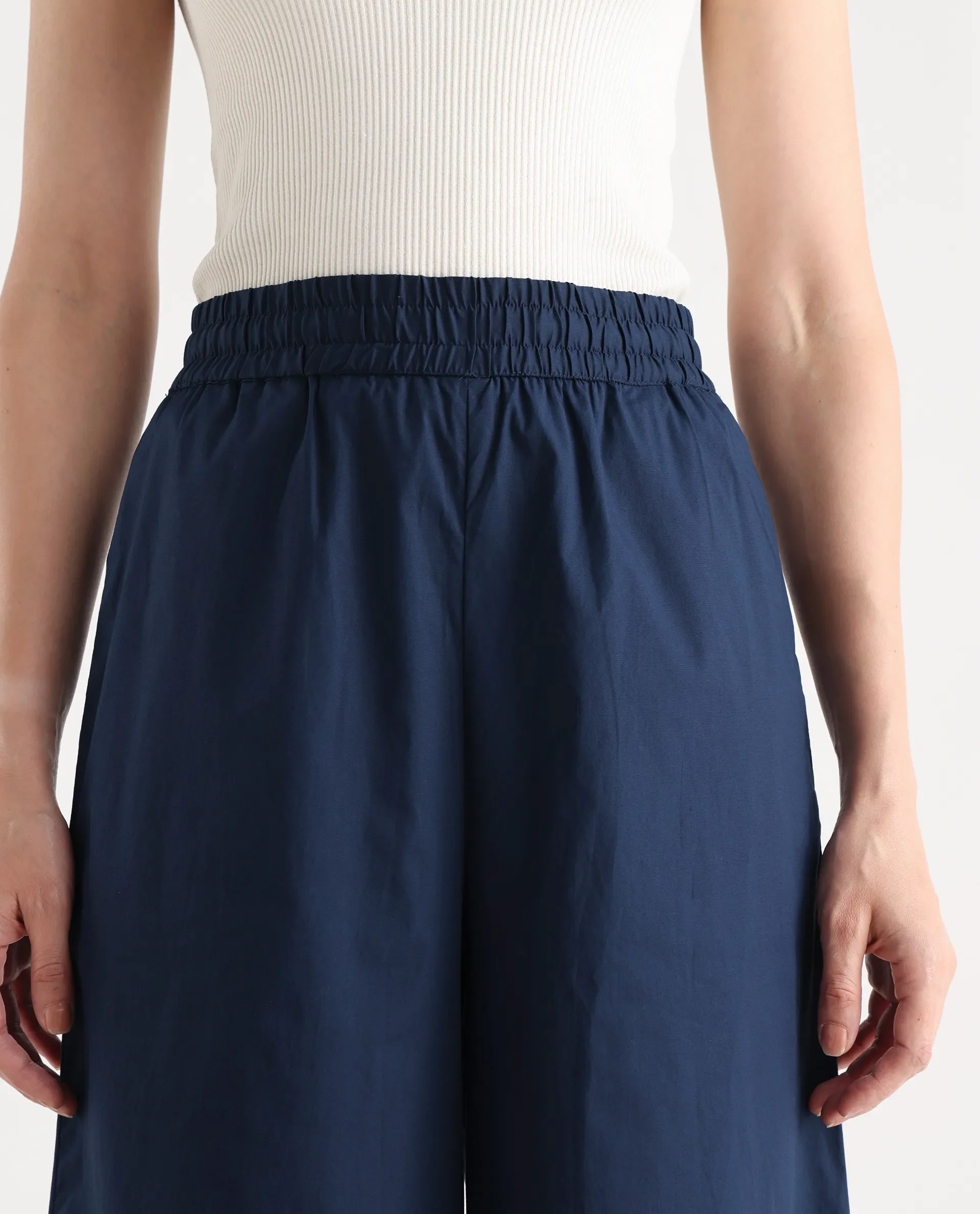 Rareism Women's Kofu Dark Navy Cotton Plain Ankle Length Flared Trouser - Image 5