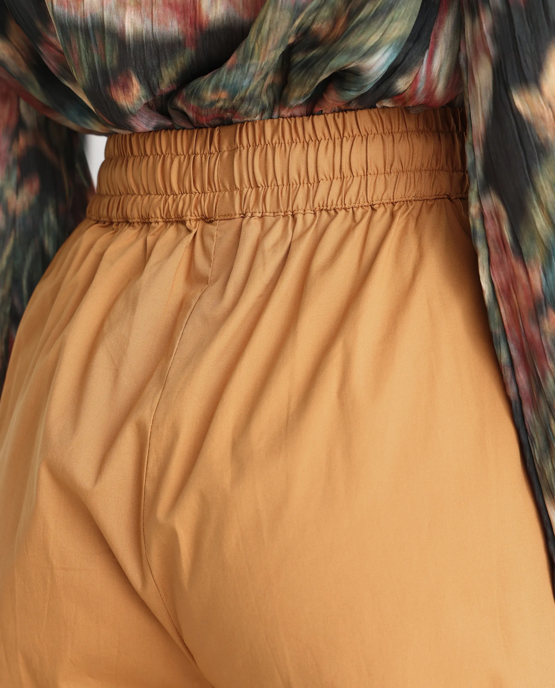 Rareism Women's Kofu Light Brown Cotton Plain Ankle Length Flared Trouser - Image 4