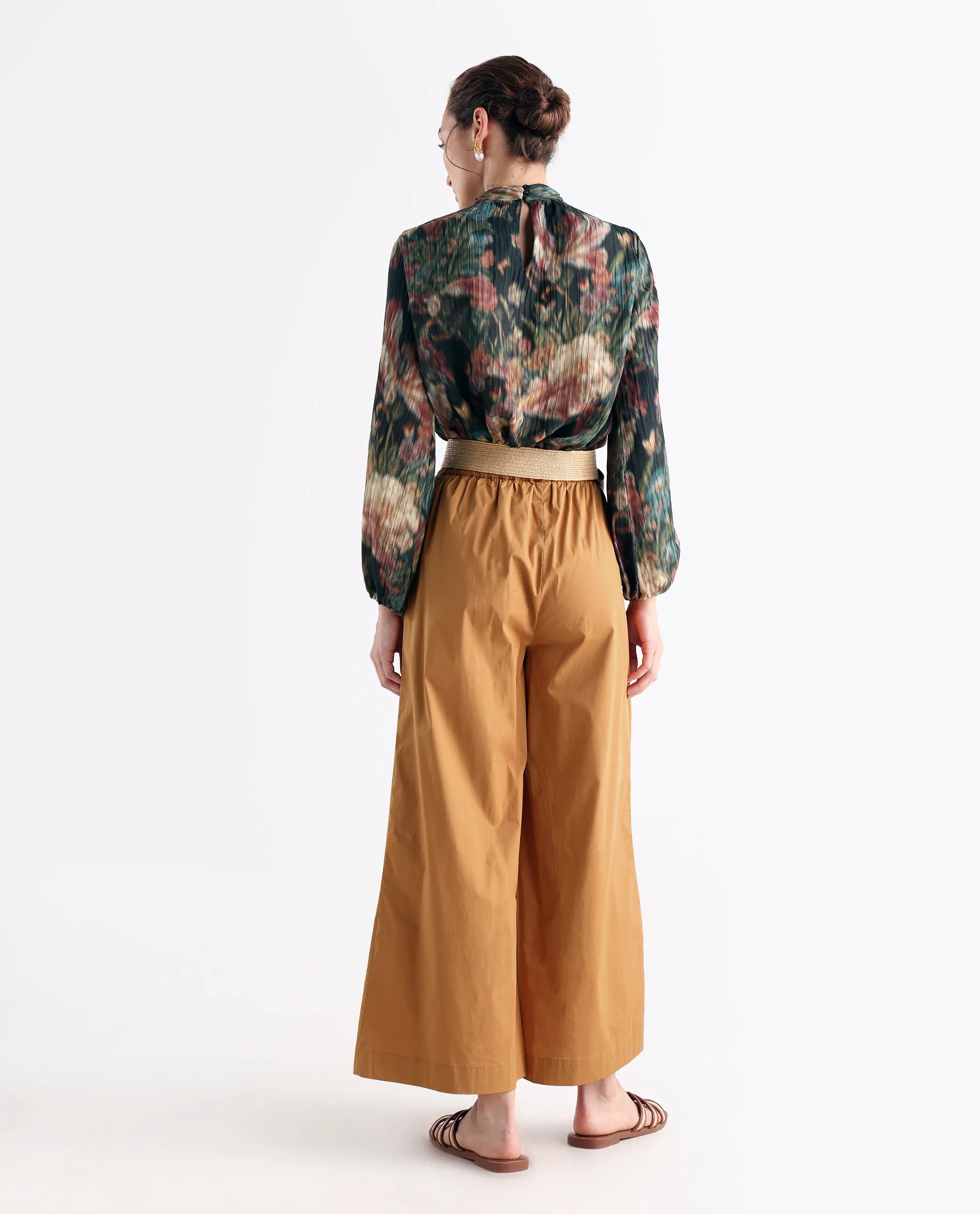 Rareism Women's Kofu Light Brown Cotton Plain Ankle Length Flared Trouser - Image 7