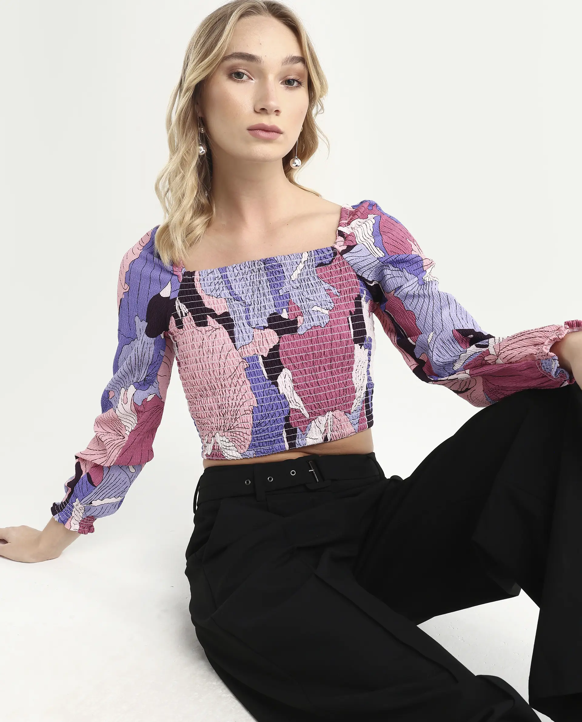 Rareism Women's Kohl Multi Square Neck Printed Knee Length Regular Fit Top - Image 4