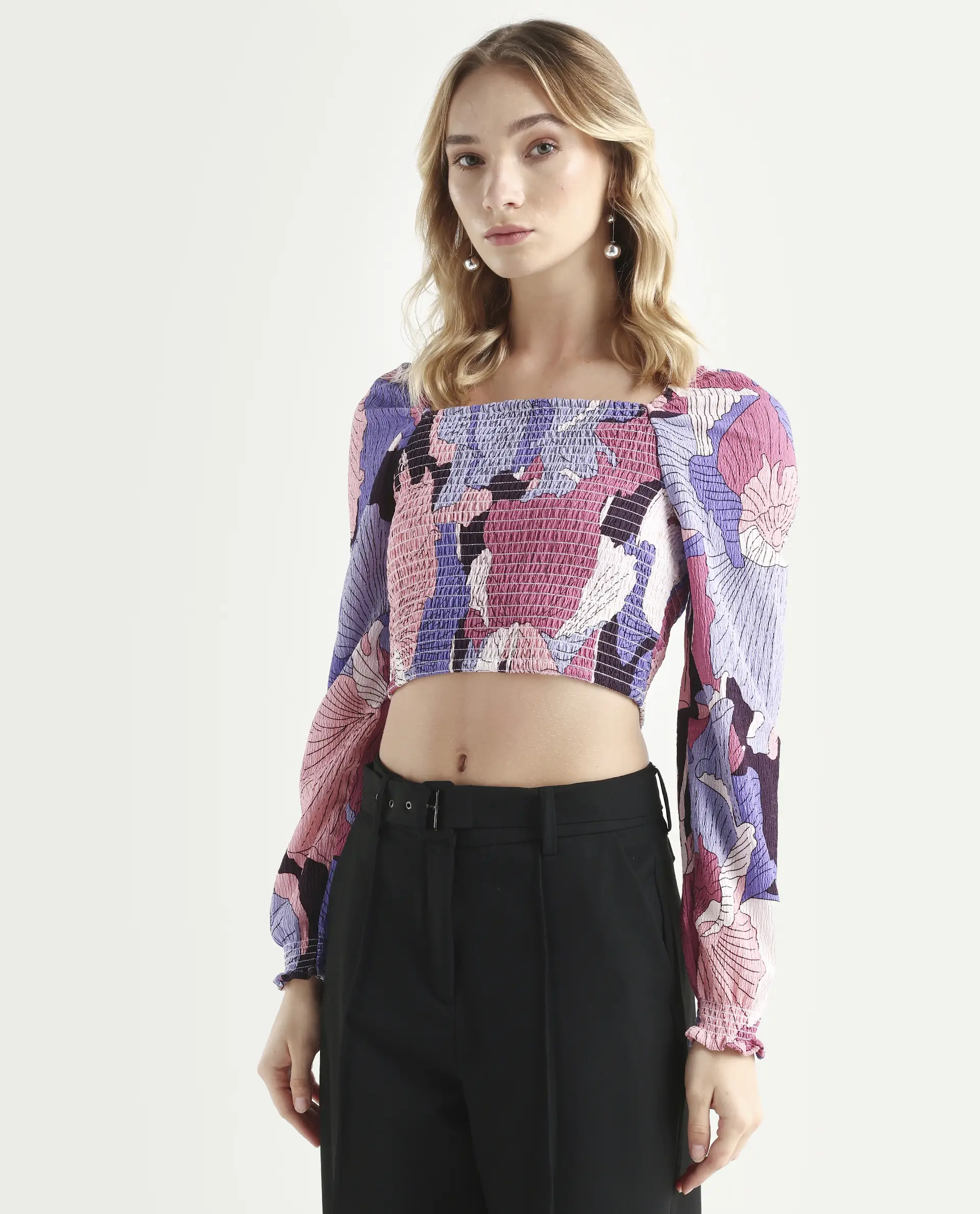 Rareism Women's Kohl Multi Square Neck Printed Knee Length Regular Fit Top - Image 5