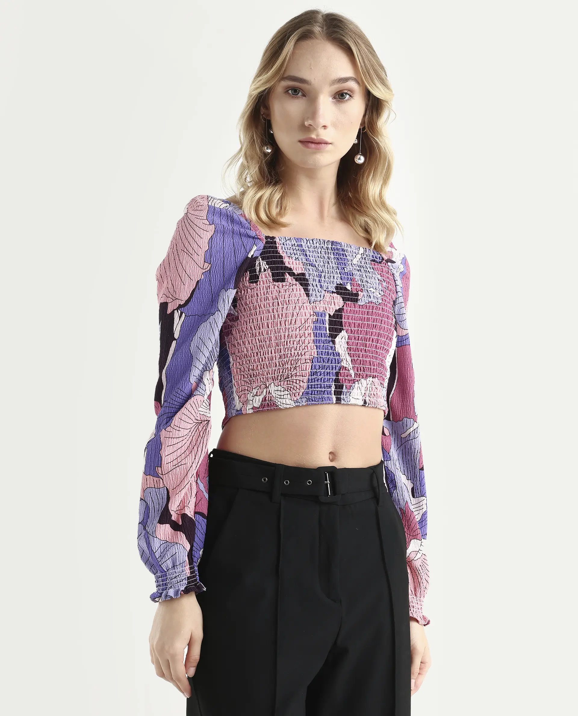 Rareism Women's Kohl Multi Square Neck Printed Knee Length Regular Fit Top - Image 6